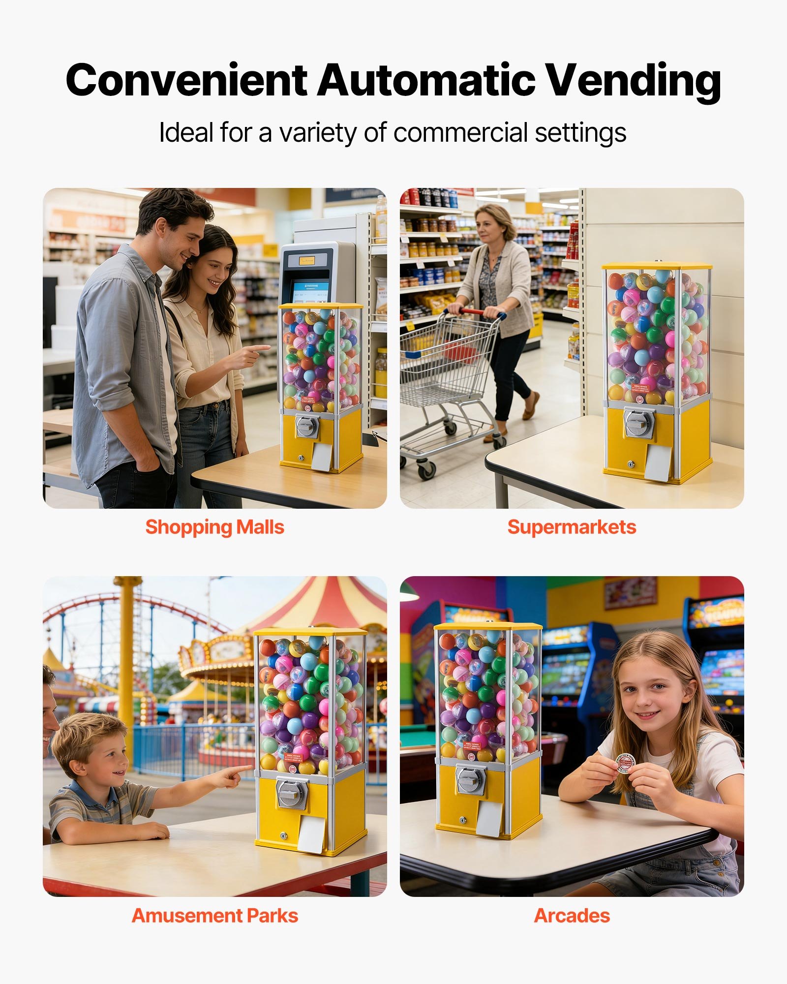 VEVOR Gumball Machine, 25 inch Height Candy Vending Machine Dispenser, 25-Cent Vending Machines for Shopping Malls, Supermarkets, Amusement Parks, Arcades, Holds Up to 230 1.77 inch Spherical Candies