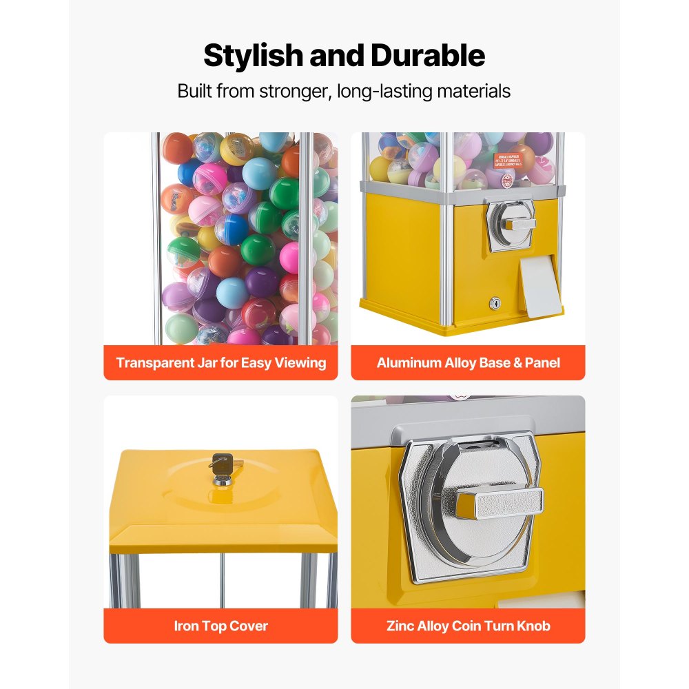 VEVOR Gumball Machine, 21 inch Height Candy Vending Machine Dispenser, 25-Cent Vending Machines for Shopping Malls, Supermarkets, Amusement Parks, Arcades, Holds Up to 180 1.77 inch Spherical Candies