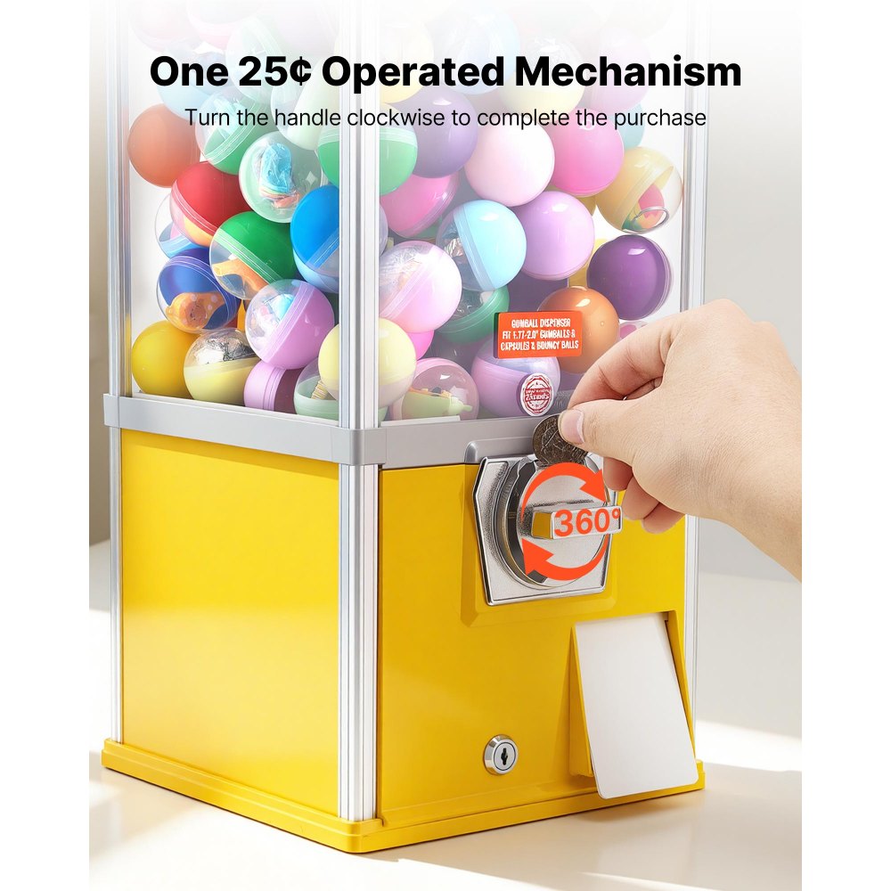 VEVOR Gumball Machine, 21 inch Height Candy Vending Machine Dispenser, 25-Cent Vending Machines for Shopping Malls, Supermarkets, Amusement Parks, Arcades, Holds Up to 180 1.77 inch Spherical Candies