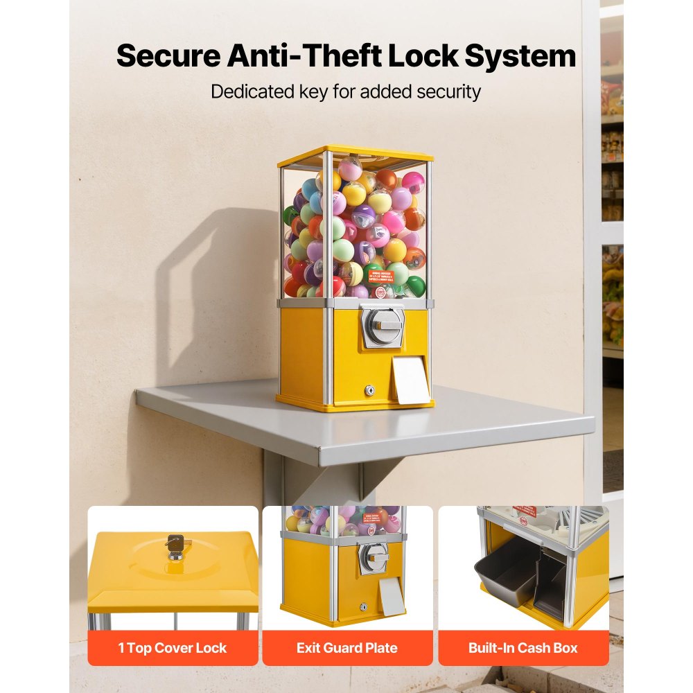 VEVOR Gumball Machine, 21 inch Height Candy Vending Machine Dispenser, 25-Cent Vending Machines for Shopping Malls, Supermarkets, Amusement Parks, Arcades, Holds Up to 180 1.77 inch Spherical Candies