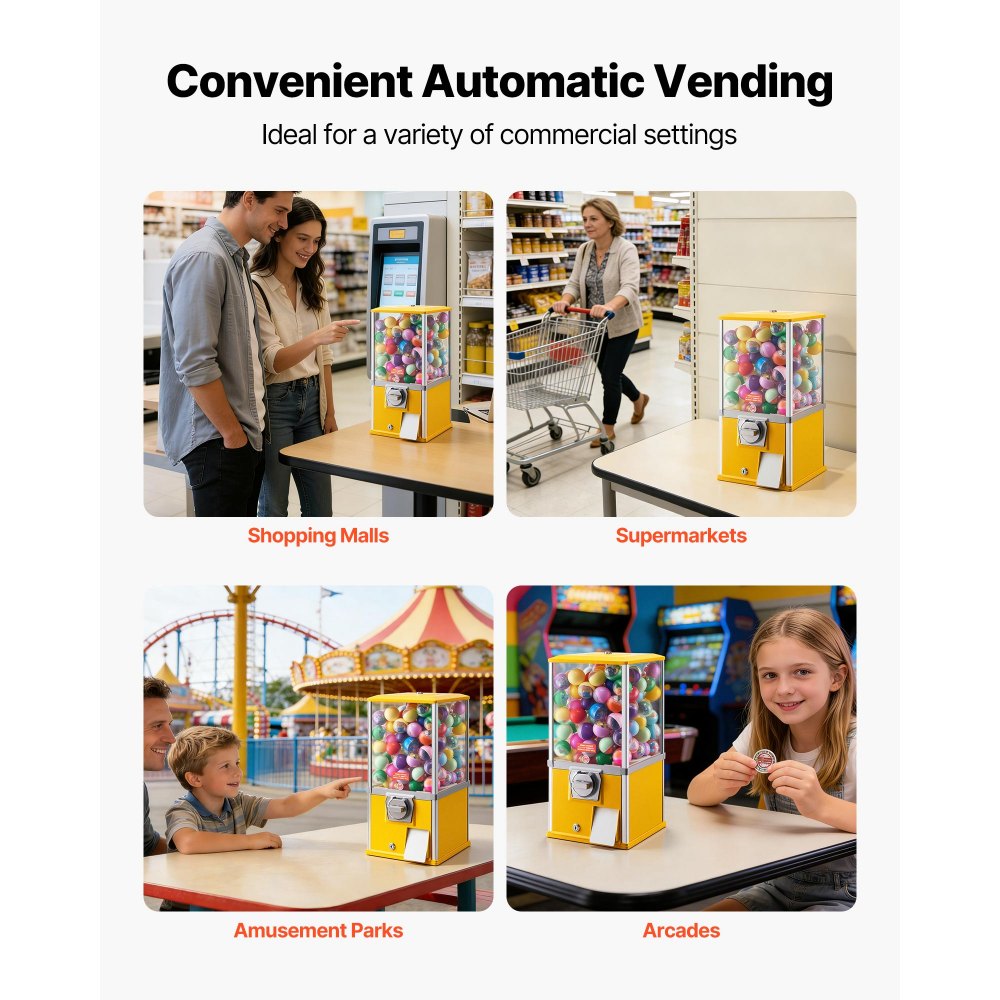 VEVOR Gumball Machine, 21 inch Height Candy Vending Machine Dispenser, 25-Cent Vending Machines for Shopping Malls, Supermarkets, Amusement Parks, Arcades, Holds Up to 180 1.77 inch Spherical Candies