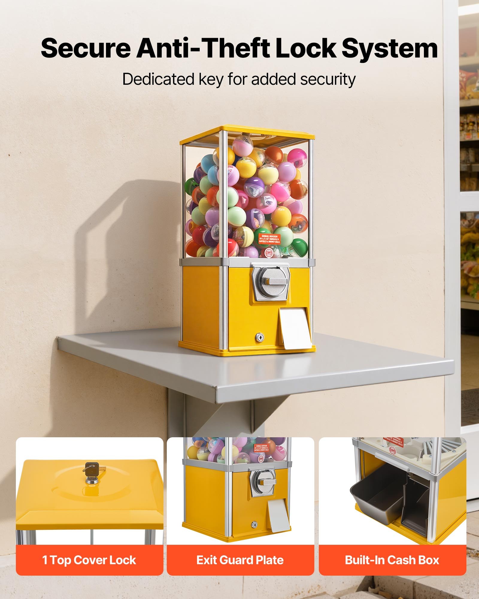 VEVOR Gumball Machine, 21 inch Height Candy Vending Machine Dispenser, 25-Cent Vending Machines for Shopping Malls, Supermarkets, Amusement Parks, Arcades, Holds Up to 180 1.77 inch Spherical Candies