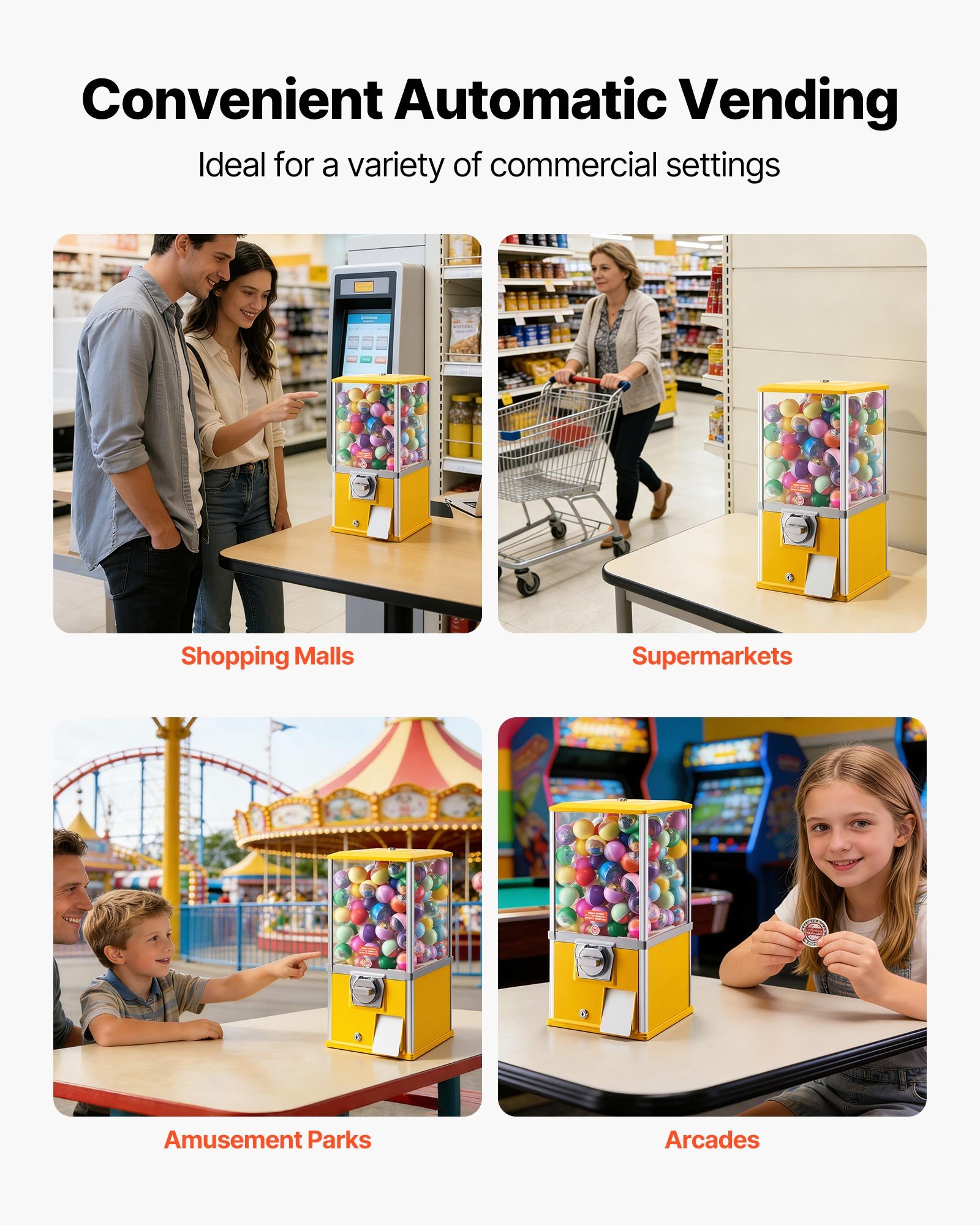 VEVOR Gumball Machine, 21 inch Height Candy Vending Machine Dispenser, 25-Cent Vending Machines for Shopping Malls, Supermarkets, Amusement Parks, Arcades, Holds Up to 180 1.77 inch Spherical Candies