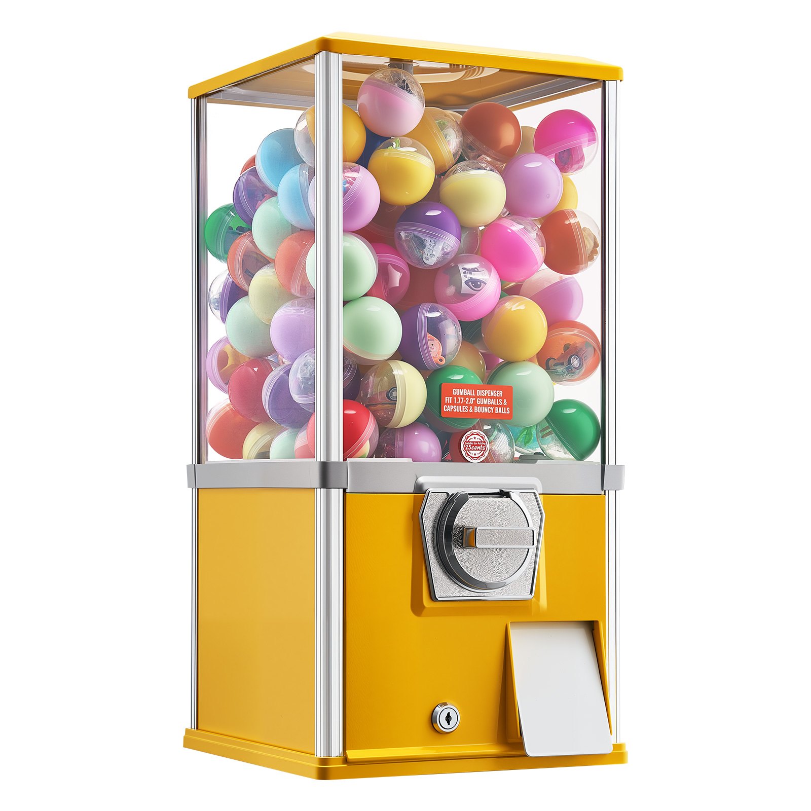 VEVOR Gumball Machine, 21 inch Height Candy Vending Machine Dispenser, 25-Cent Vending Machines for Shopping Malls, Supermarkets, Amusement Parks, Arcades, Holds Up to 180 1.77 inch Spherical Candies