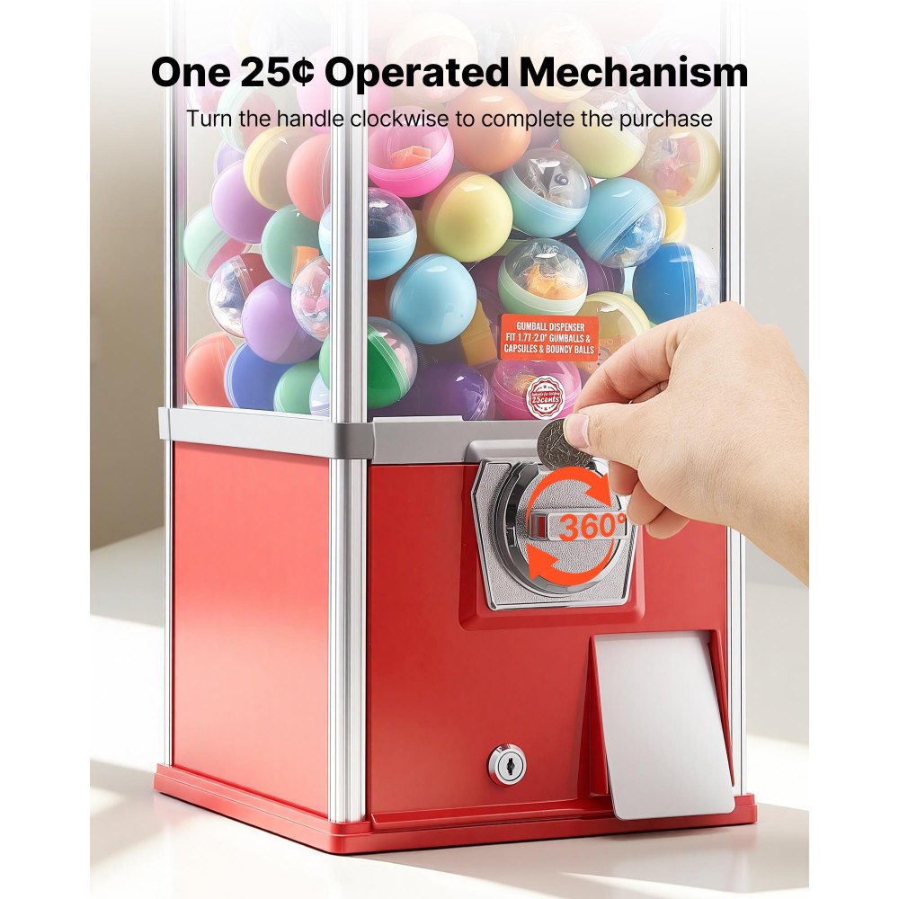 VEVOR Gumball Machine, 21 inch Height Candy Vending Machine Dispenser, 25-Cent Vending Machines for Shopping Malls, Supermarkets, Amusement Parks, Arcades, Holds Up to 180 1.77 inch Spherical Candies