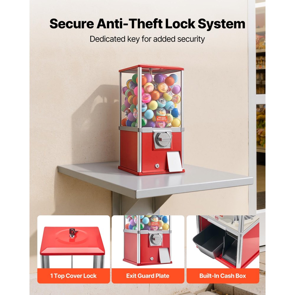 VEVOR Gumball Machine, 21 inch Height Candy Vending Machine Dispenser, 25-Cent Vending Machines for Shopping Malls, Supermarkets, Amusement Parks, Arcades, Holds Up to 180 1.77 inch Spherical Candies