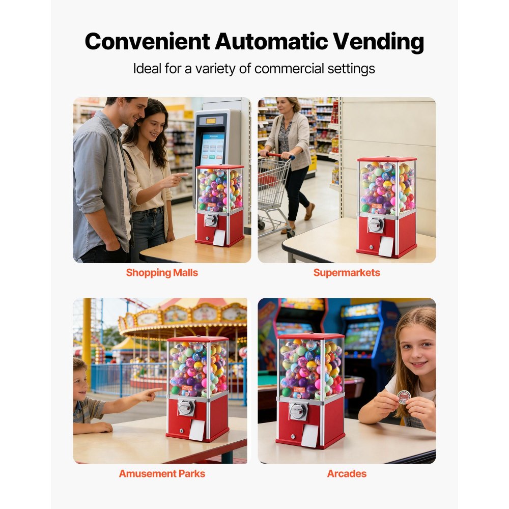 VEVOR Gumball Machine, 21 inch Height Candy Vending Machine Dispenser, 25-Cent Vending Machines for Shopping Malls, Supermarkets, Amusement Parks, Arcades, Holds Up to 180 1.77 inch Spherical Candies