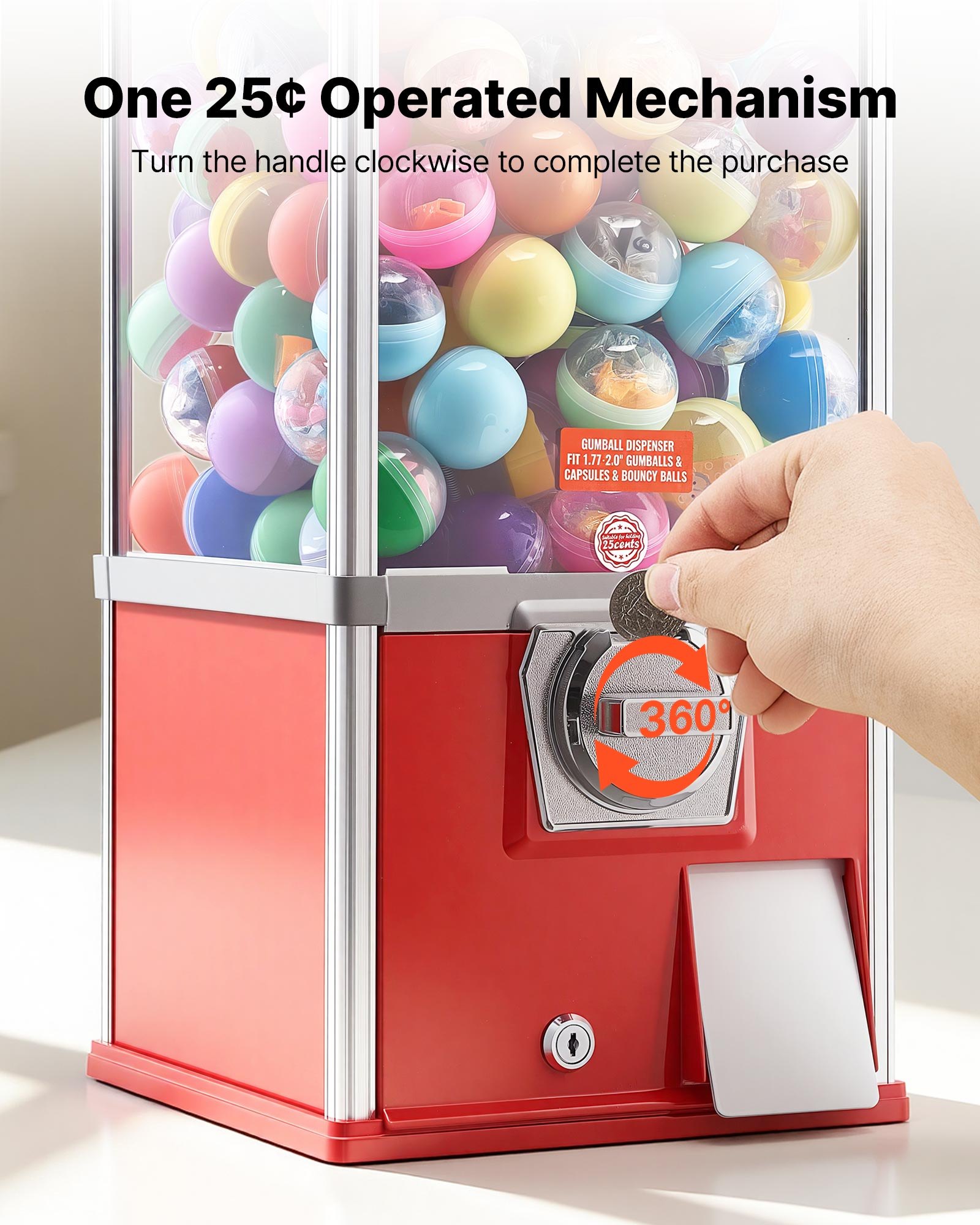 VEVOR Gumball Machine, 21 inch Height Candy Vending Machine Dispenser, 25-Cent Vending Machines for Shopping Malls, Supermarkets, Amusement Parks, Arcades, Holds Up to 180 1.77 inch Spherical Candies