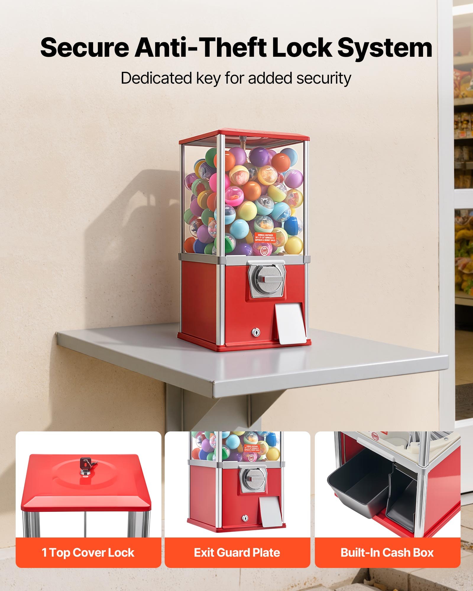 VEVOR Gumball Machine, 21 inch Height Candy Vending Machine Dispenser, 25-Cent Vending Machines for Shopping Malls, Supermarkets, Amusement Parks, Arcades, Holds Up to 180 1.77 inch Spherical Candies
