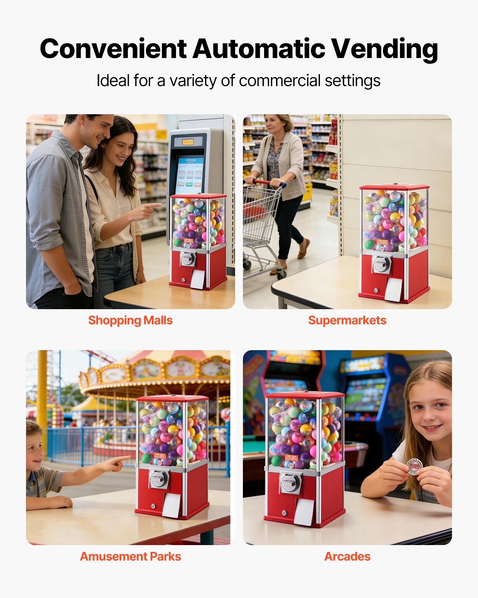 VEVOR Gumball Machine, 21 inch Height Candy Vending Machine Dispenser, 25-Cent Vending Machines for Shopping Malls, Supermarkets, Amusement Parks, Arcades, Holds Up to 180 1.77 inch Spherical Candies