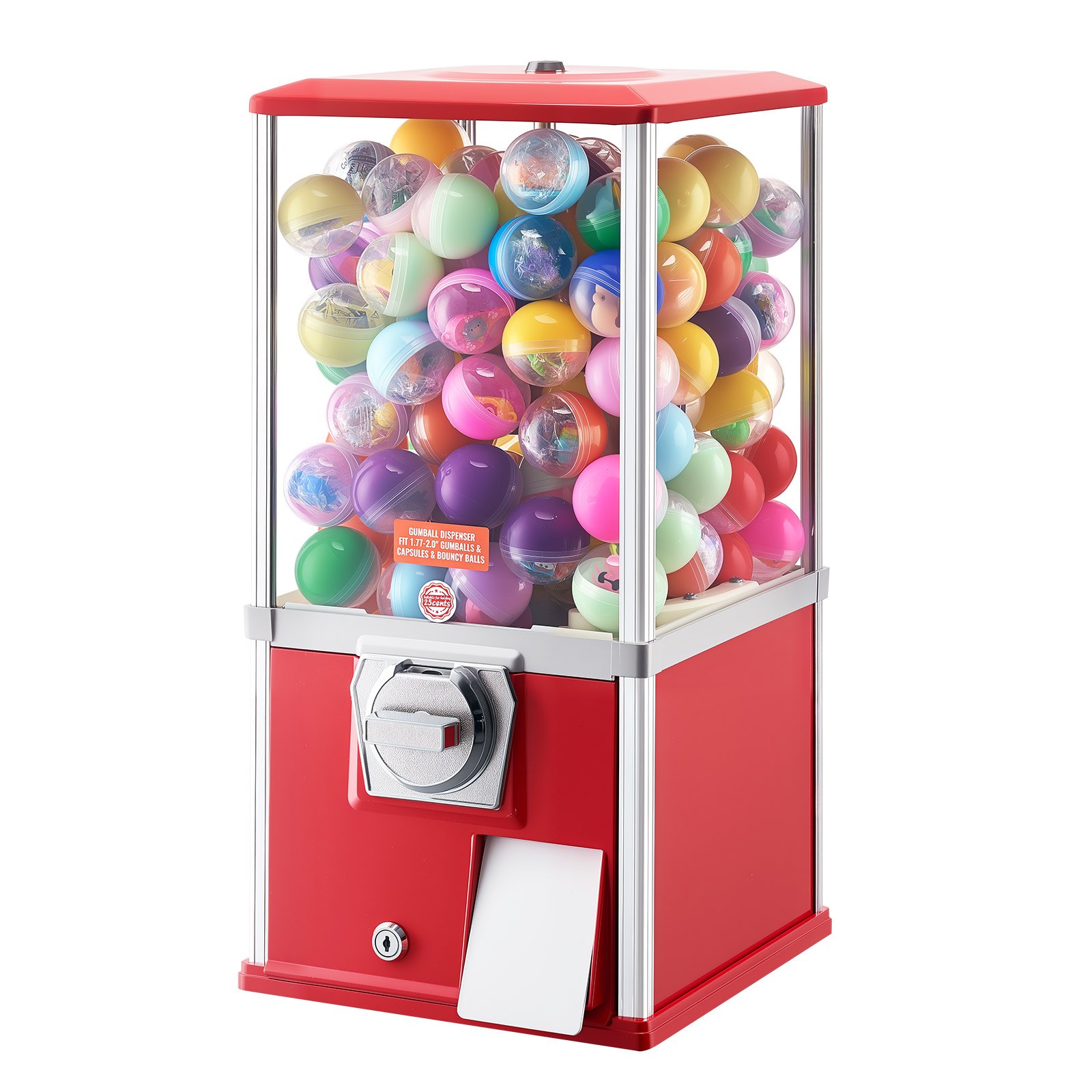 VEVOR Gumball Machine, 21 inch Height Candy Vending Machine Dispenser, 25-Cent Vending Machines for Shopping Malls, Supermarkets, Amusement Parks, Arcades, Holds Up to 180 1.77 inch Spherical Candies
