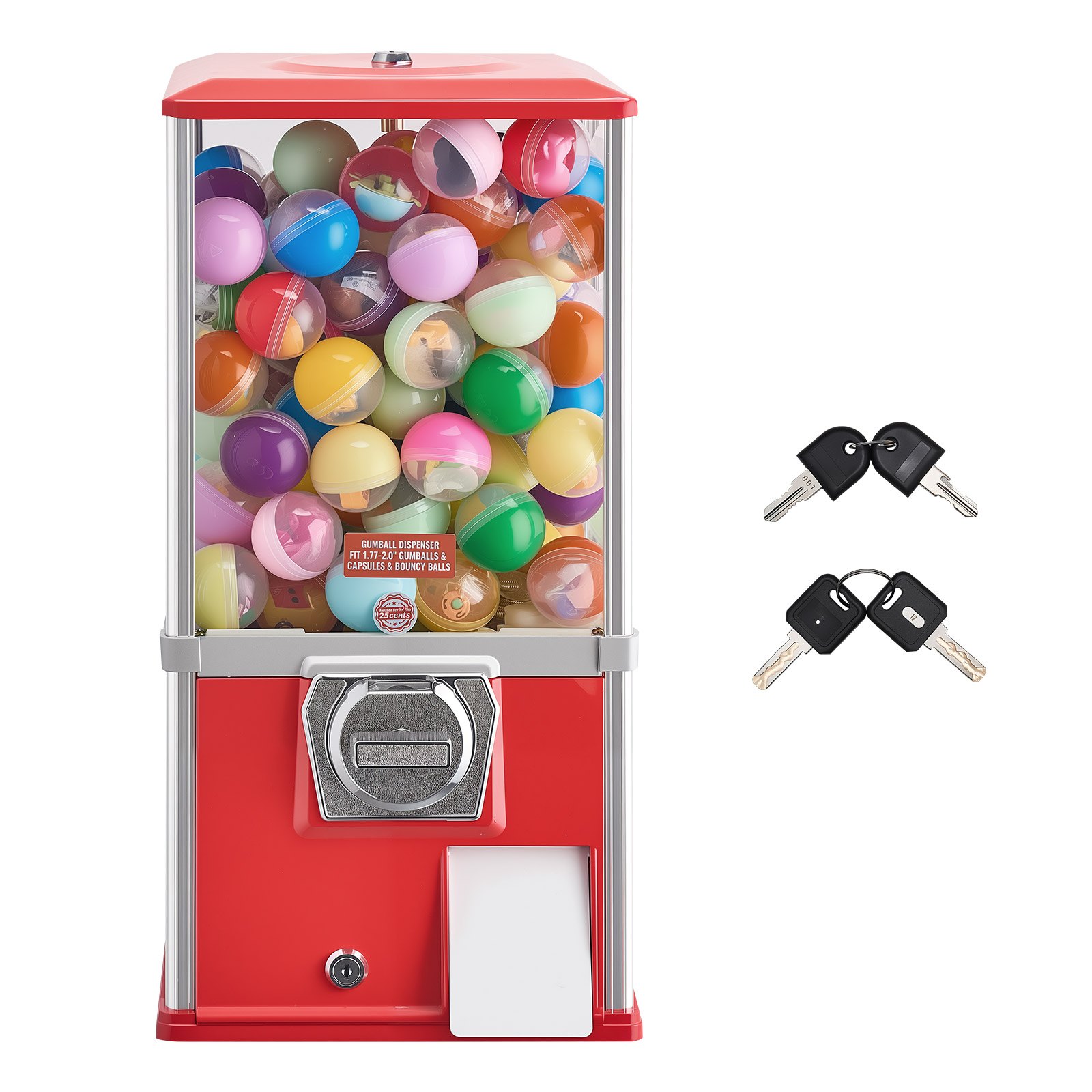 VEVOR Gumball Machine, 21 inch Height Candy Vending Machine Dispenser, 25-Cent Vending Machines for Shopping Malls, Supermarkets, Amusement Parks, Arcades, Holds Up to 180 1.77 inch Spherical Candies