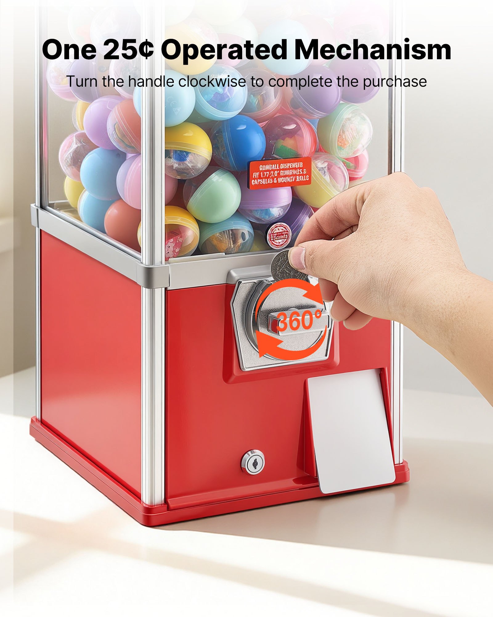 VEVOR Gumball Machine for Kids, 25" Height Home Vending Machine, PS Bouncy Balls Dispenser, Hold 230 Capsule Toys, Rectangle Bubble Gum Machine for Game Stores, Coin Operated Gumball Bank, Red