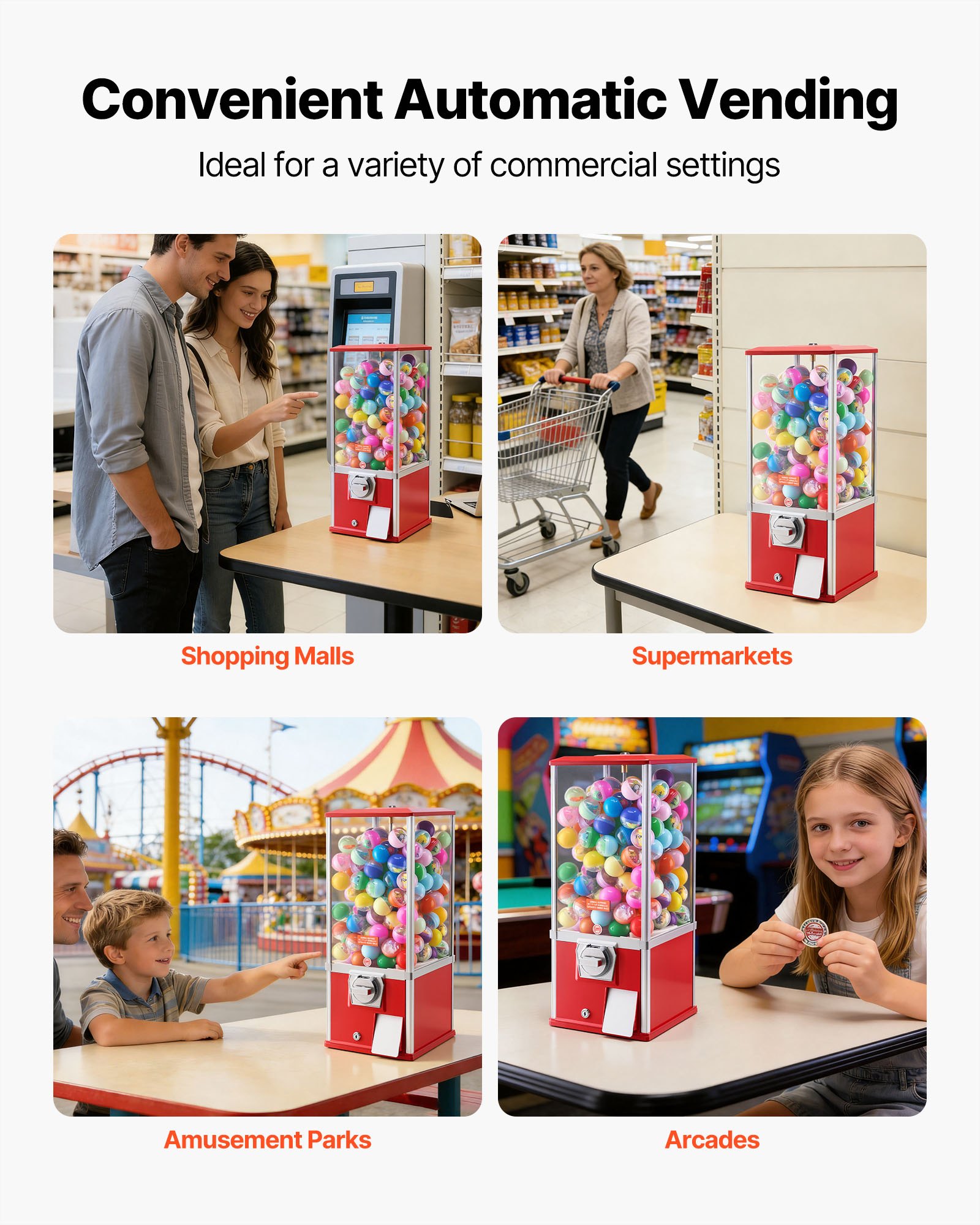 VEVOR Gumball Machine for Kids, 25" Height Home Vending Machine, PS Bouncy Balls Dispenser, Hold 230 Capsule Toys, Rectangle Bubble Gum Machine for Game Stores, Coin Operated Gumball Bank, Red