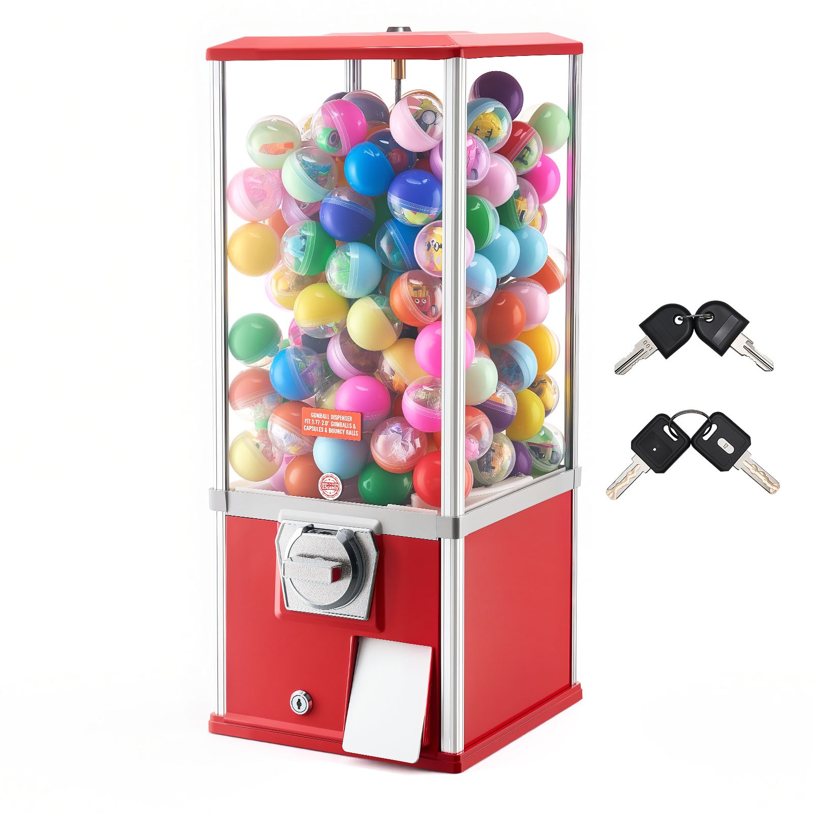 VEVOR Gumball Machine for Kids, 25" Height Home Vending Machine, PS Bouncy Balls Dispenser, Hold 230 Capsule Toys, Rectangle Bubble Gum Machine for Game Stores, Coin Operated Gumball Bank, Red