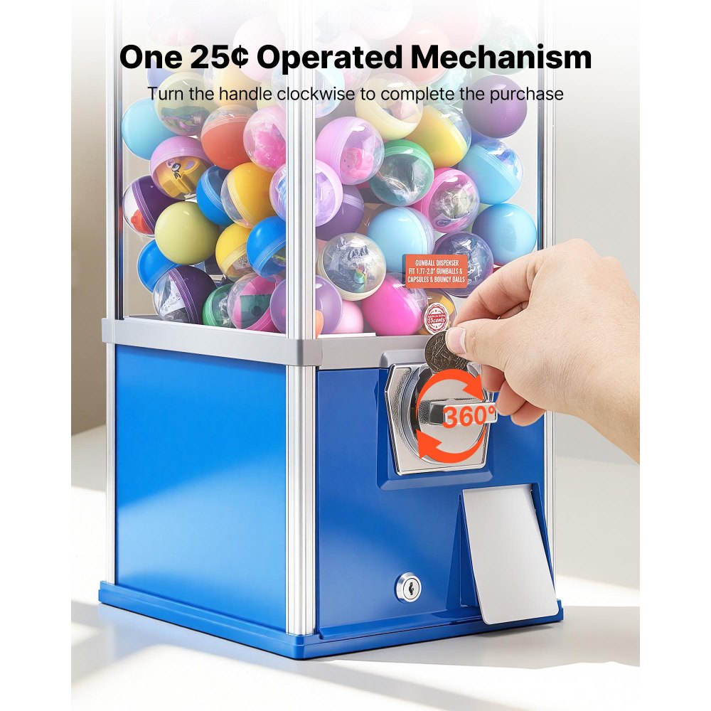 VEVOR Gumball Machine, 21 inch Height Candy Vending Machine Dispenser, 25-Cent Vending Machines for Shopping Malls, Supermarkets, Amusement Parks, Arcades, Holds Up to 180 1.77 inch Spherical Candies
