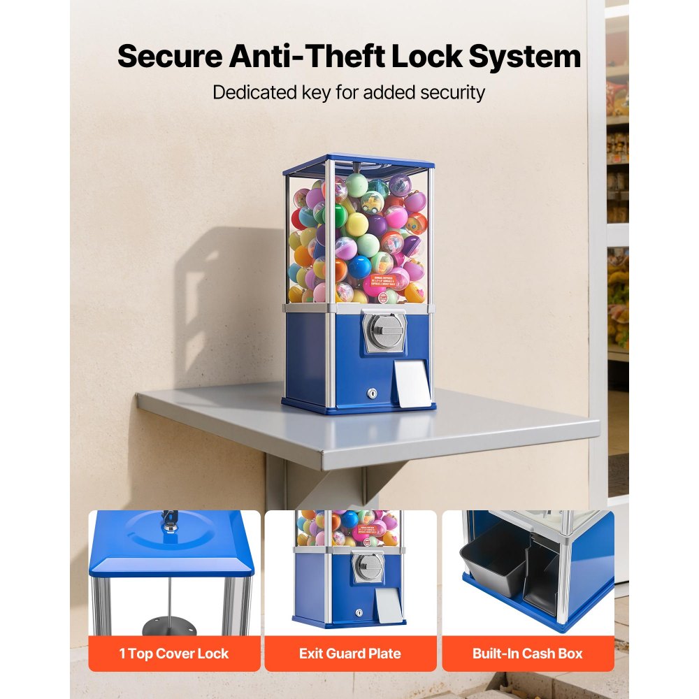 VEVOR Gumball Machine, 21 inch Height Candy Vending Machine Dispenser, 25-Cent Vending Machines for Shopping Malls, Supermarkets, Amusement Parks, Arcades, Holds Up to 180 1.77 inch Spherical Candies