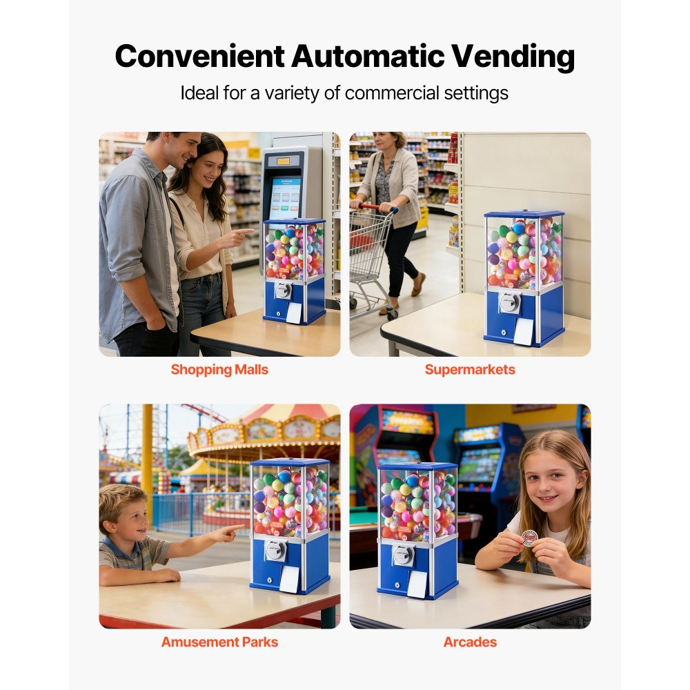 VEVOR Gumball Machine, 21 inch Height Candy Vending Machine Dispenser, 25-Cent Vending Machines for Shopping Malls, Supermarkets, Amusement Parks, Arcades, Holds Up to 180 1.77 inch Spherical Candies
