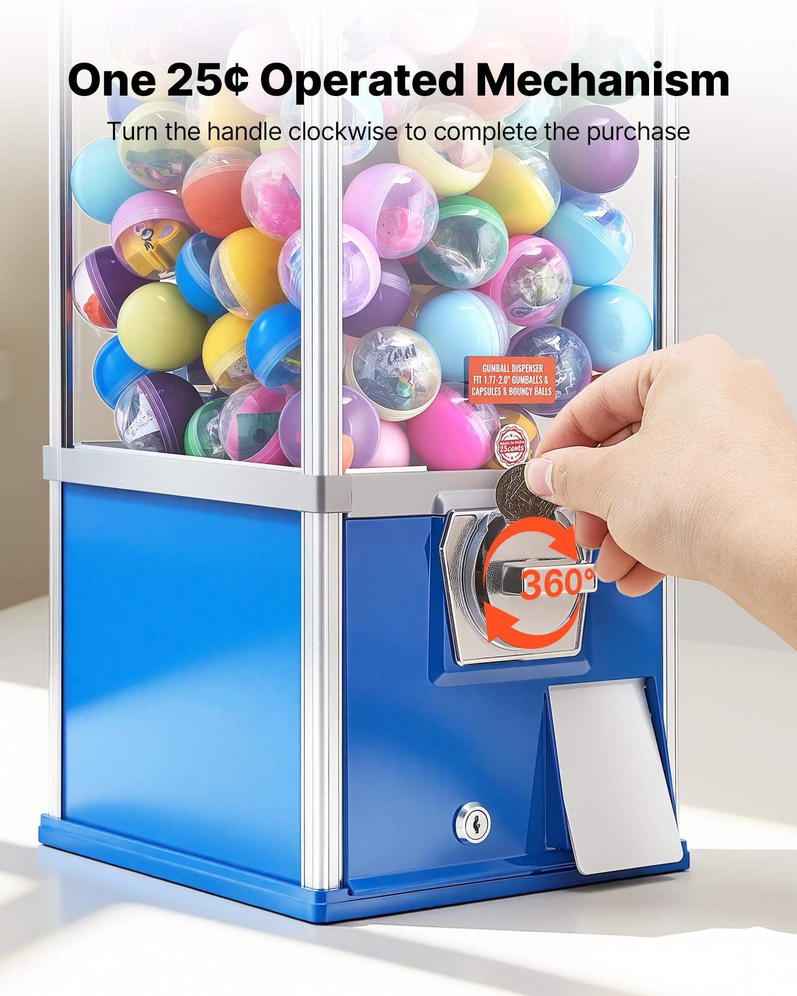 VEVOR Gumball Machine, 21 inch Height Candy Vending Machine Dispenser, 25-Cent Vending Machines for Shopping Malls, Supermarkets, Amusement Parks, Arcades, Holds Up to 180 1.77 inch Spherical Candies