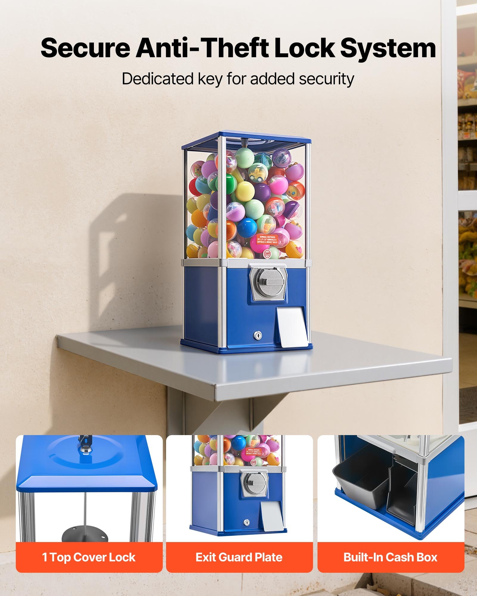 VEVOR Gumball Machine, 21 inch Height Candy Vending Machine Dispenser, 25-Cent Vending Machines for Shopping Malls, Supermarkets, Amusement Parks, Arcades, Holds Up to 180 1.77 inch Spherical Candies
