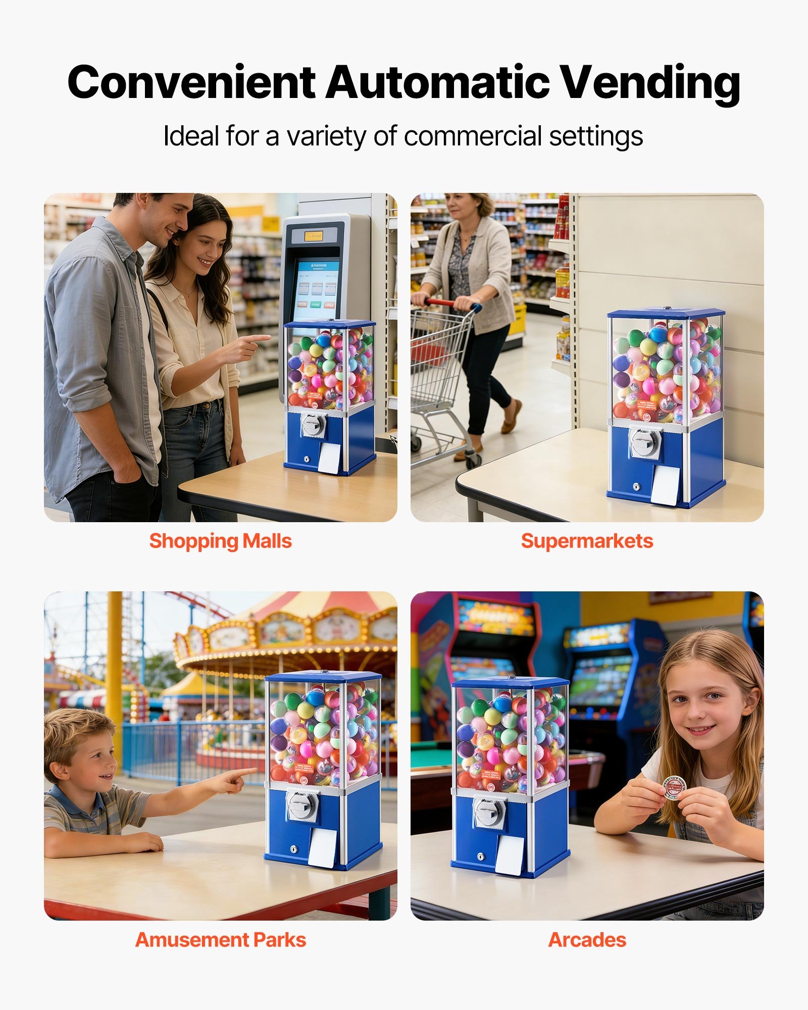 VEVOR Gumball Machine, 21 inch Height Candy Vending Machine Dispenser, 25-Cent Vending Machines for Shopping Malls, Supermarkets, Amusement Parks, Arcades, Holds Up to 180 1.77 inch Spherical Candies