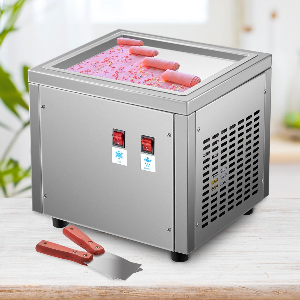 VEVOR Commercial Rolled Ice Cream Machine, Stir-Fried Ice Cream Roll Machine with Single Square Pan, Stainless Steel Stir-Fried Ice Cream Roll Maker, Yogurt Cream Machine for Bars Cafés Dessert Shops