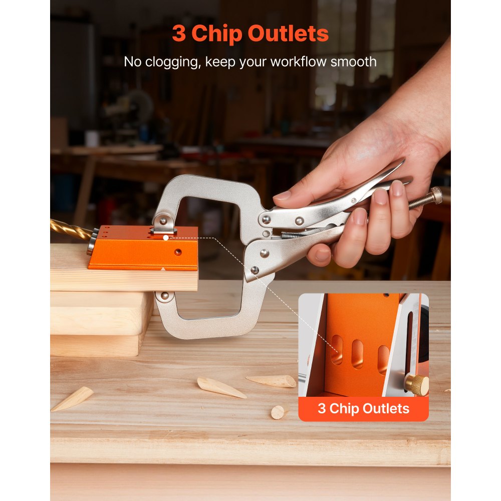 VEVOR Pocket Hole Jig Kit, 1/2 to 1-1/2 in Adjustable, Jig Pocket Hole System with Toolcase, C-Clamp, Step Drill, Hex Wrench, Drill Stop Ring, Square Drive Bit, Reinforced Metal Frame, for Woodworking