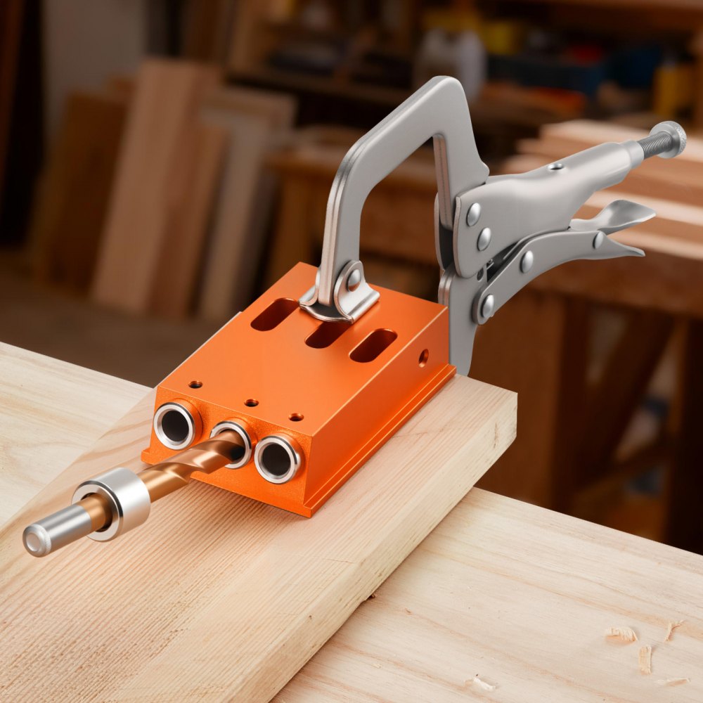 VEVOR Pocket Hole Jig Kit, 1/2 to 1-1/2 in Adjustable, Jig Pocket Hole System with Toolcase, C-Clamp, Step Drill, Hex Wrench, Drill Stop Ring, Square Drive Bit, Reinforced Metal Frame, for Woodworking