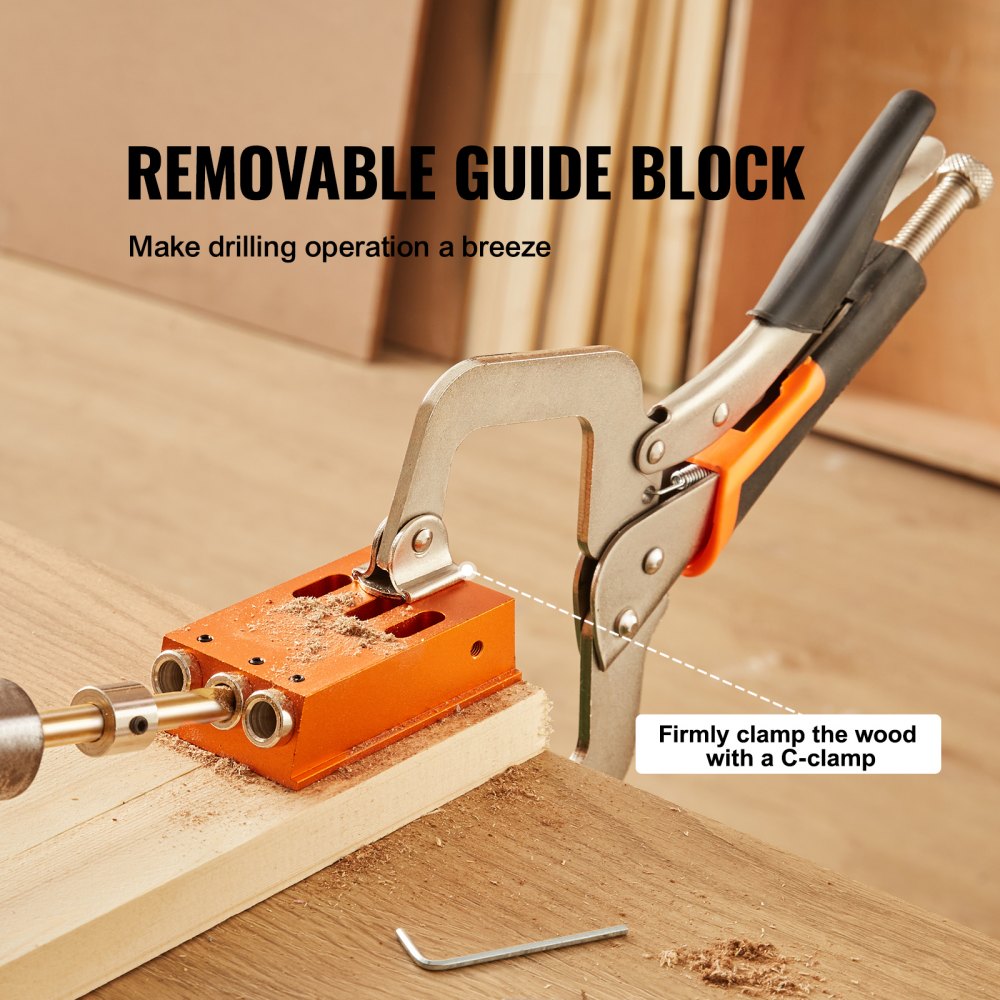 VEVOR Pocket Hole Jig Kit, 34 Pcs Pocket Hole Jig System with 11" C-clamp,  Fixture, Step Drills, Wrenches, Drill Stop Rings, Square Drive Bits, Toolbox, for DIY Carpentry Projects, Adjustable