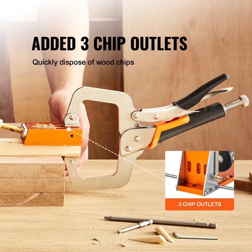 VEVOR Pocket Hole Jig Kit, 34 Pcs Pocket Hole Jig System with 11" C-clamp,  Fixture, Step Drills, Wrenches, Drill Stop Rings, Square Drive Bits, Toolbox, for DIY Carpentry Projects, Adjustable