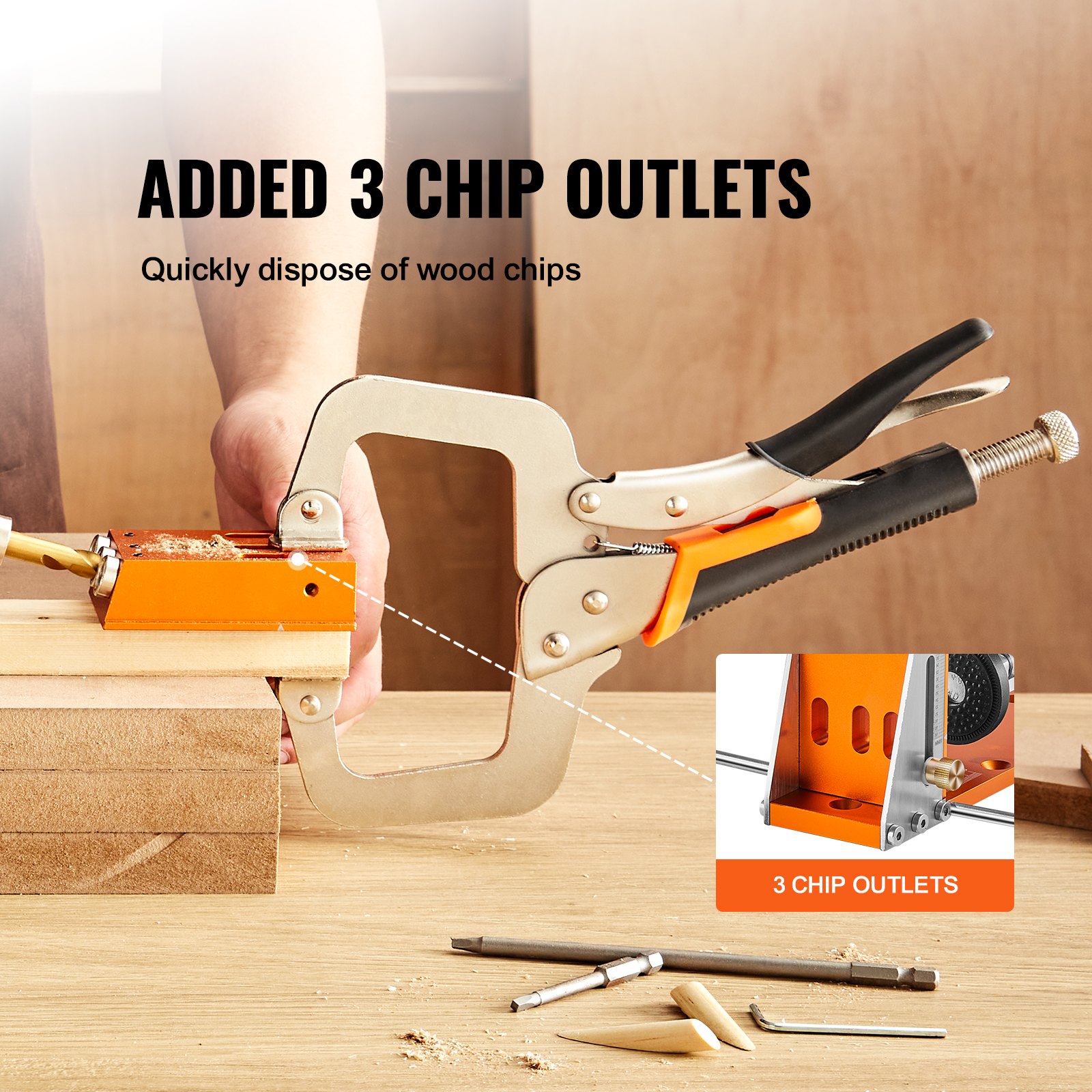 VEVOR Pocket Hole Jig Kit, 34 Pcs Pocket Hole Jig System with 11" C-clamp,  Fixture, Step Drills, Wrenches, Drill Stop Rings, Square Drive Bits, Toolbox, for DIY Carpentry Projects, Adjustable