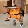 Soporte para sierra ingletadora VEVOR con tablero y ruedas, capacidad de carga de 150 kg, soporte plegable de acero para sierra ingletadora, altura y longitud ajustables, soporte portátil, compacto y plegable.