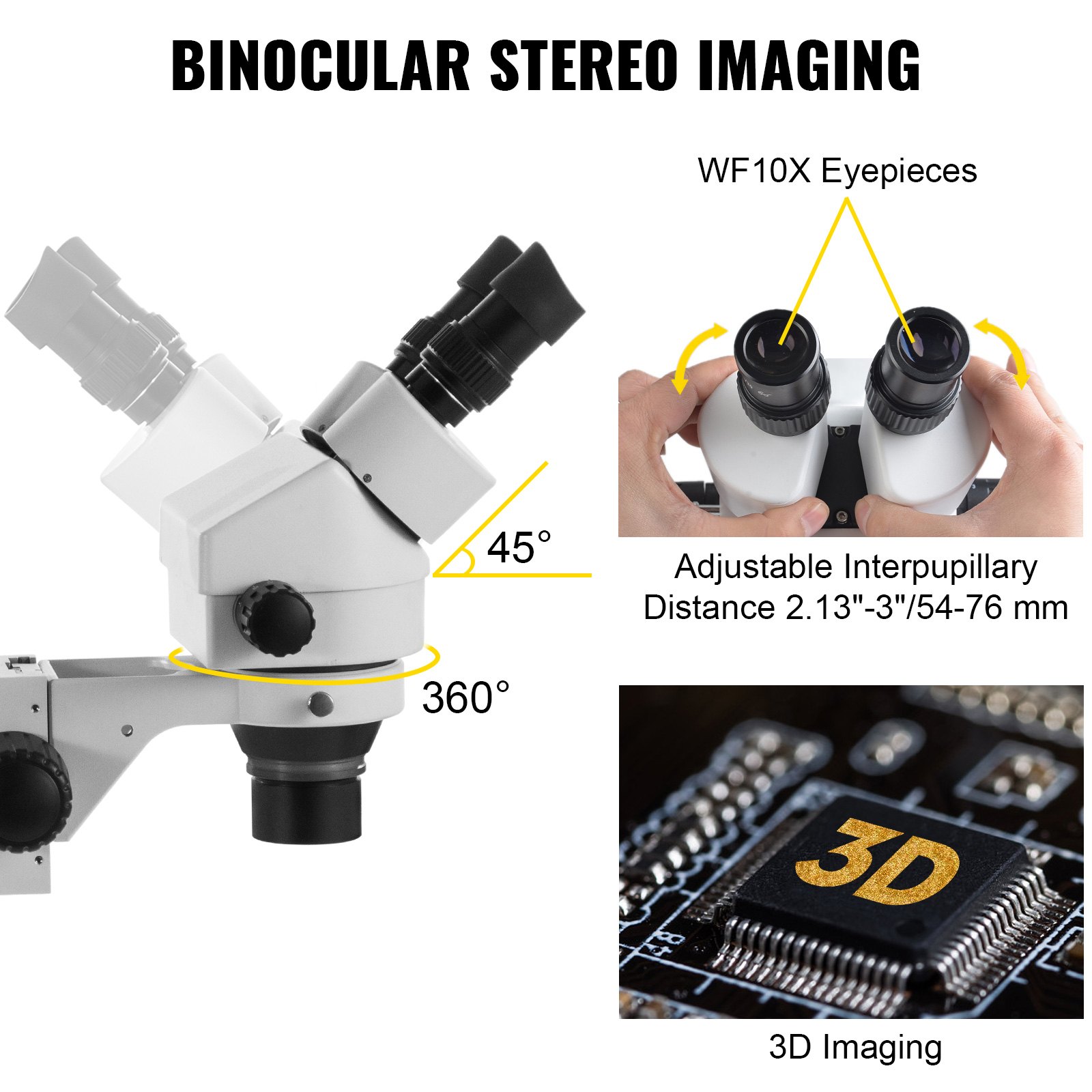 Vevor Trinocular Stereo Microscope Trinocular Stereo Zoom Microscope 7-45x Wf10x