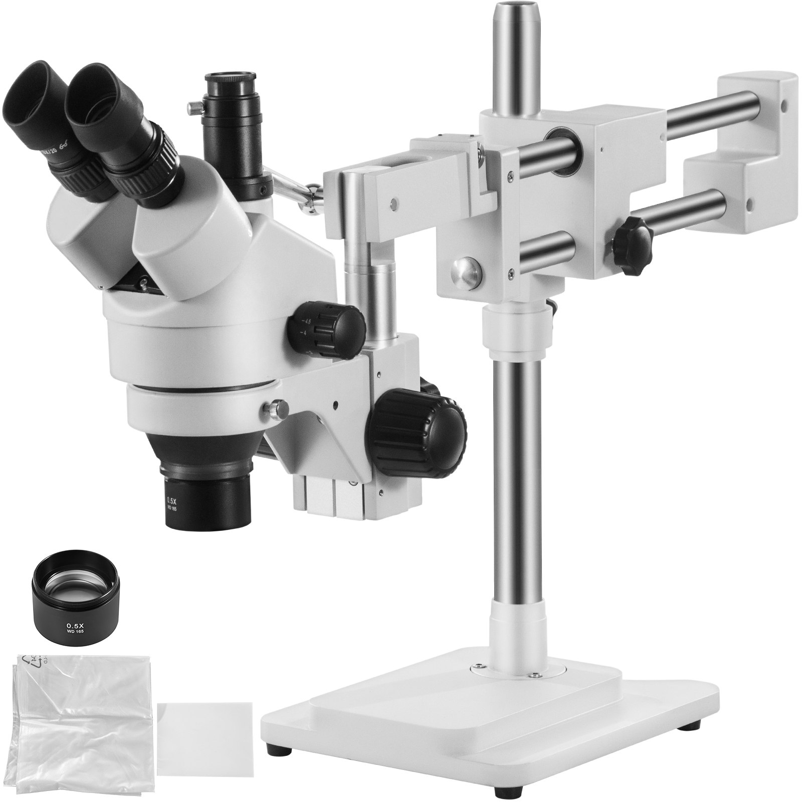 VEVOR 7X-45X Trinocular Stereo Microscope with Boom Stand Steel Frame Focus Knob