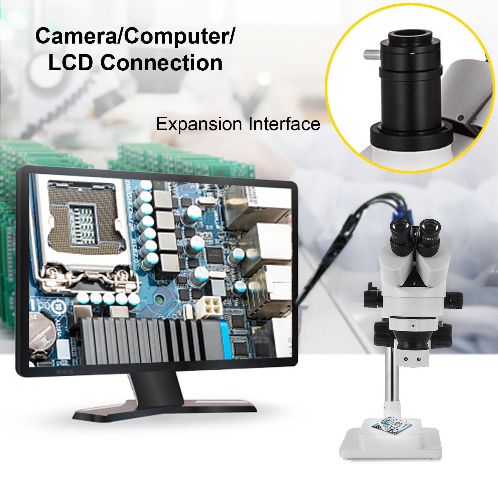 VEVOR 7X-45X Trinocular Stereo Microscope with Boom Stand Steel Frame Focus Knob