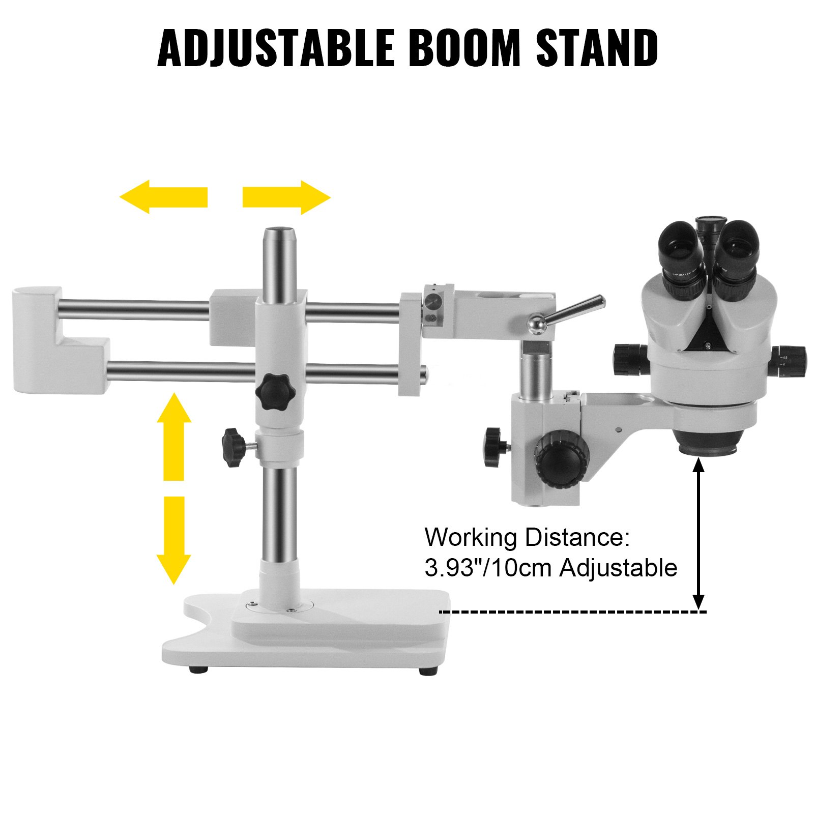 VEVOR 7X-45X Trinocular Stereo Microscope with Boom Stand Steel Frame Focus Knob