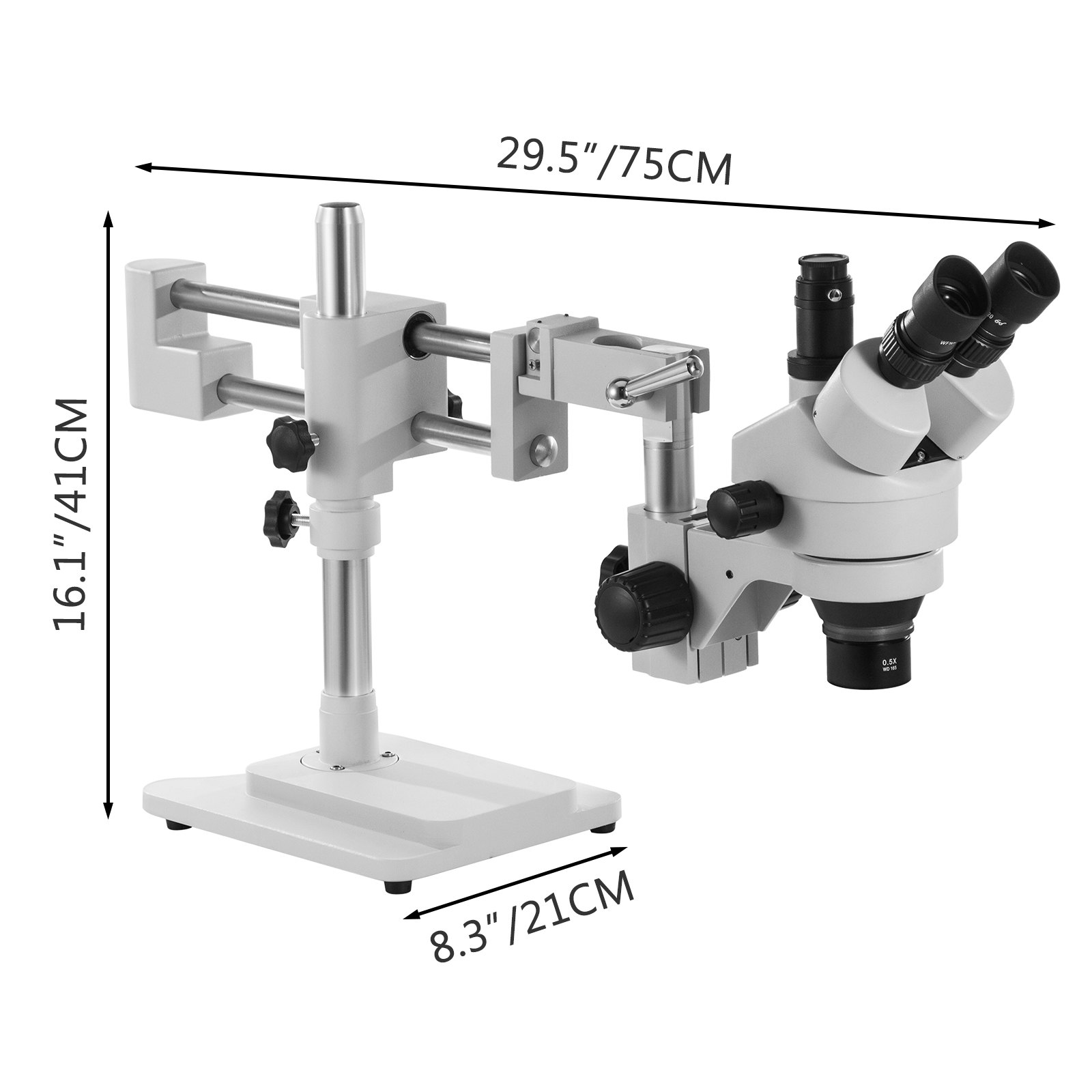 VEVOR 7X-45X Trinocular Stereo Microscope with Boom Stand Steel Frame Focus Knob