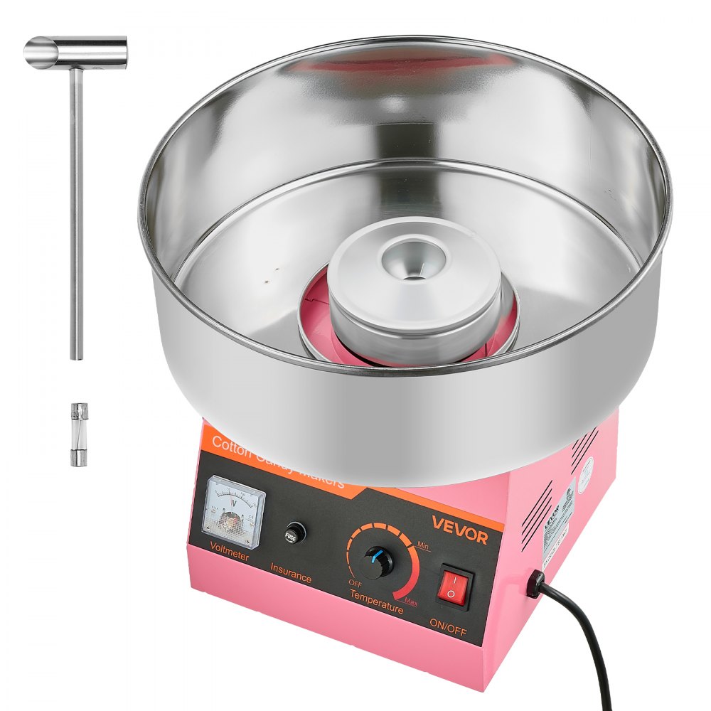 VEVOR Cotton Candy Machine Commercial, 1000W Electric Candy Floss Maker, Easy Use with 38cm Stainless Steel Bowl and Sugar Scoop, Makes Hard Candy for Home Kids Birthday, Family Party, Pink