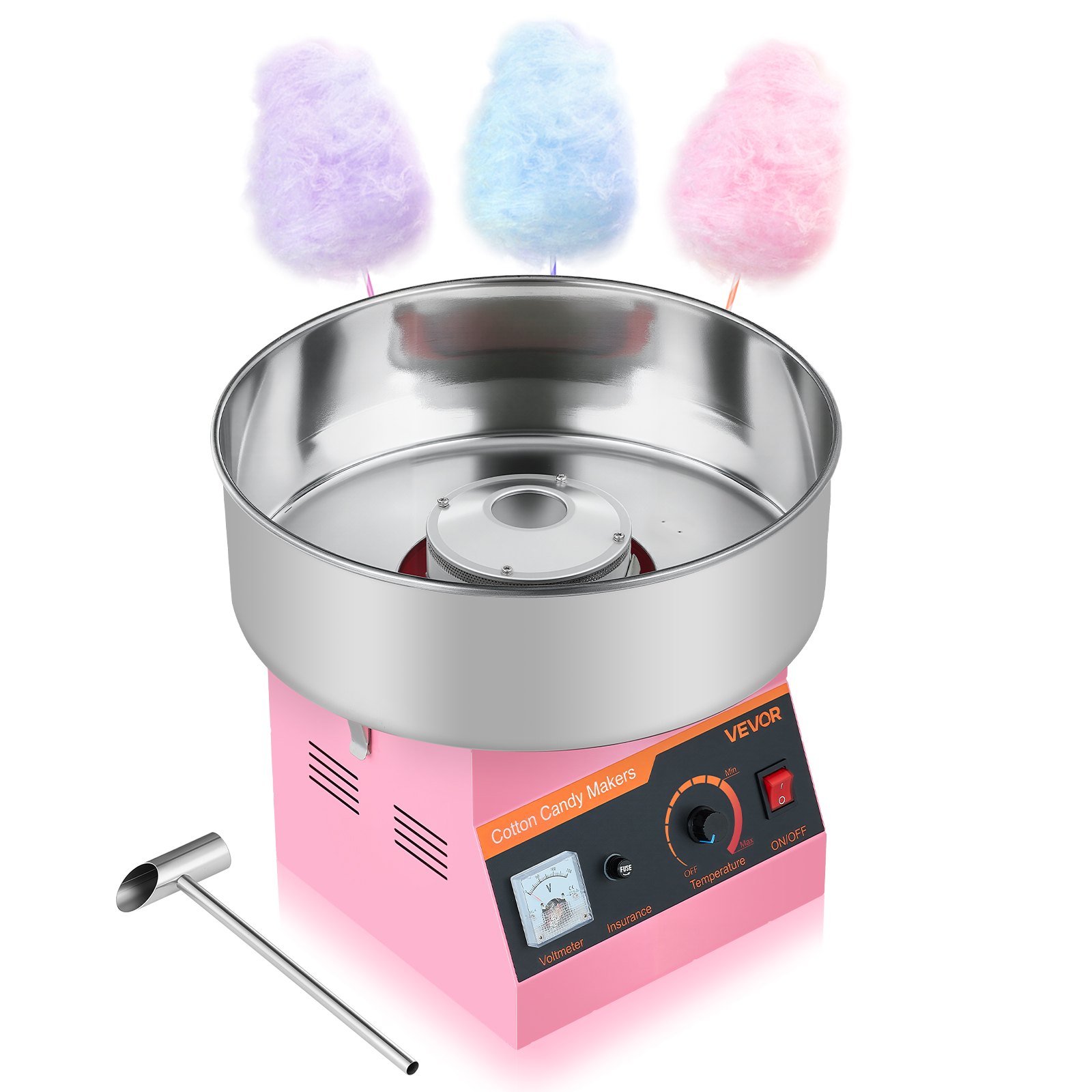 VEVOR Cotton Candy Machine Commercial, 1000W Electric Candy Floss Maker, Easy Use with 38cm Stainless Steel Bowl and Sugar Scoop, Makes Hard Candy for Home Kids Birthday, Family Party, Pink