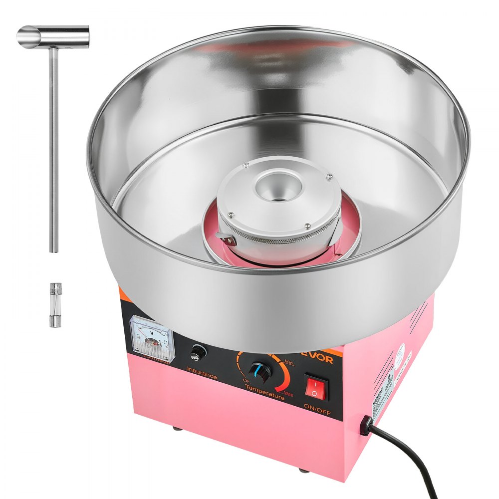 VEVOR Cotton Candy Machine Commercial, 1000W Electric Candy Floss Maker, Easy Use with 38cm Stainless Steel Bowl and Sugar Scoop, Makes Hard Candy for Home Kids Birthday, Family Party, Pink