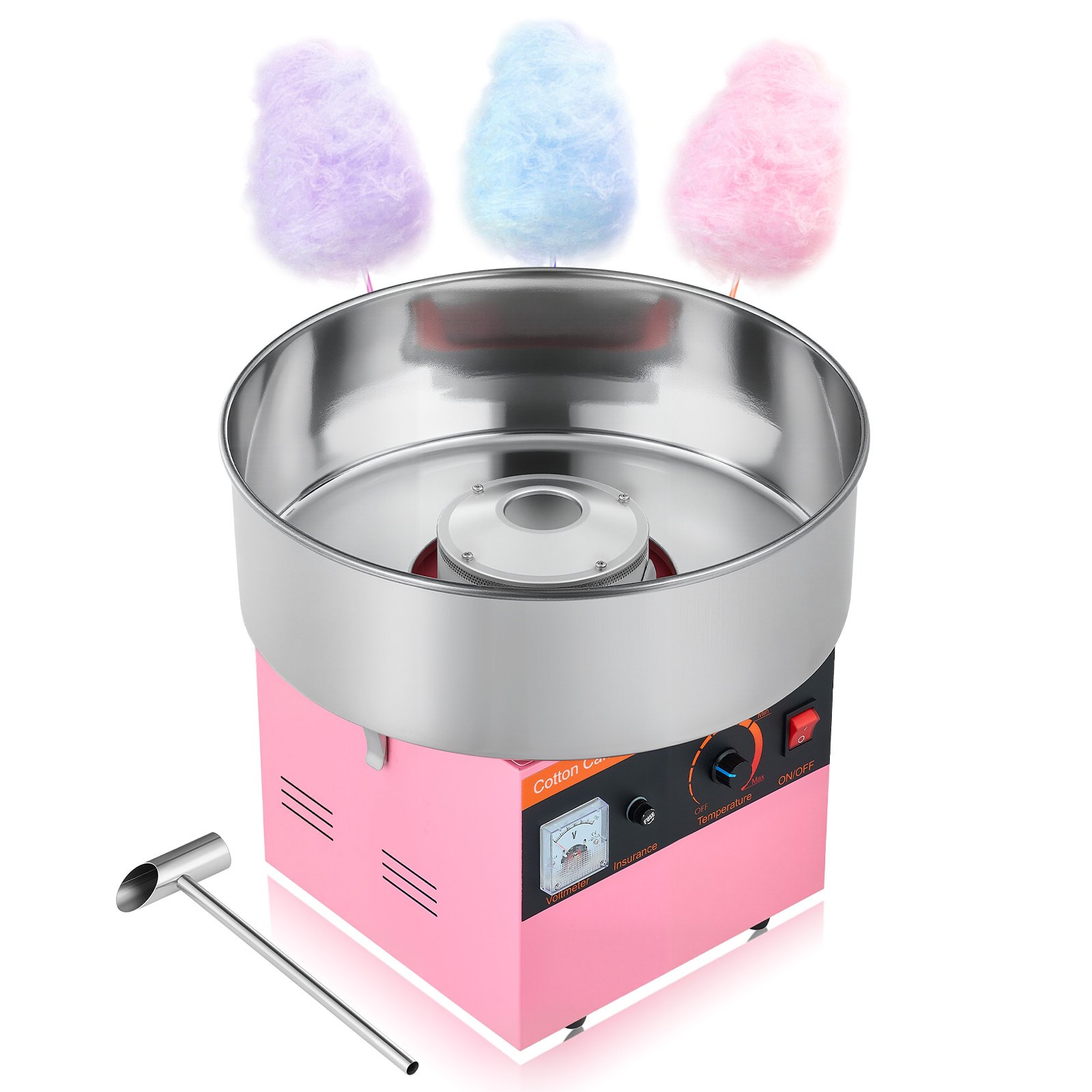 VEVOR Cotton Candy Machine Commercial, 1000W Electric Candy Floss Maker, Easy Use with 38cm Stainless Steel Bowl and Sugar Scoop, Makes Hard Candy for Home Kids Birthday, Family Party, Pink