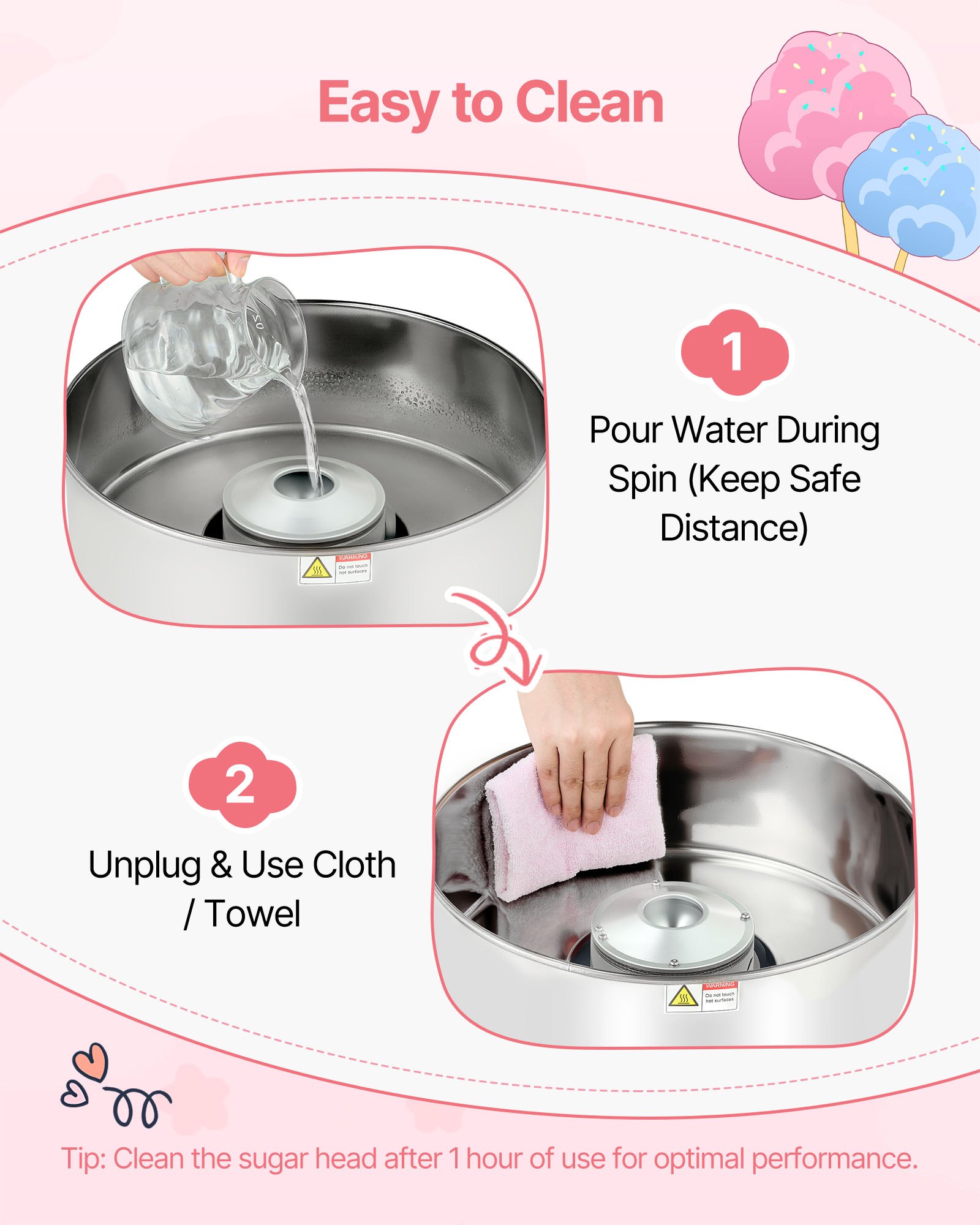 VEVOR Cotton Candy Machine Commercial, 1000W Electric Candy Floss Maker, Easy Use with 38cm Stainless Steel Bowl and Sugar Scoop, Makes Hard Candy for Home Kids Birthday, Family Party, Blue
