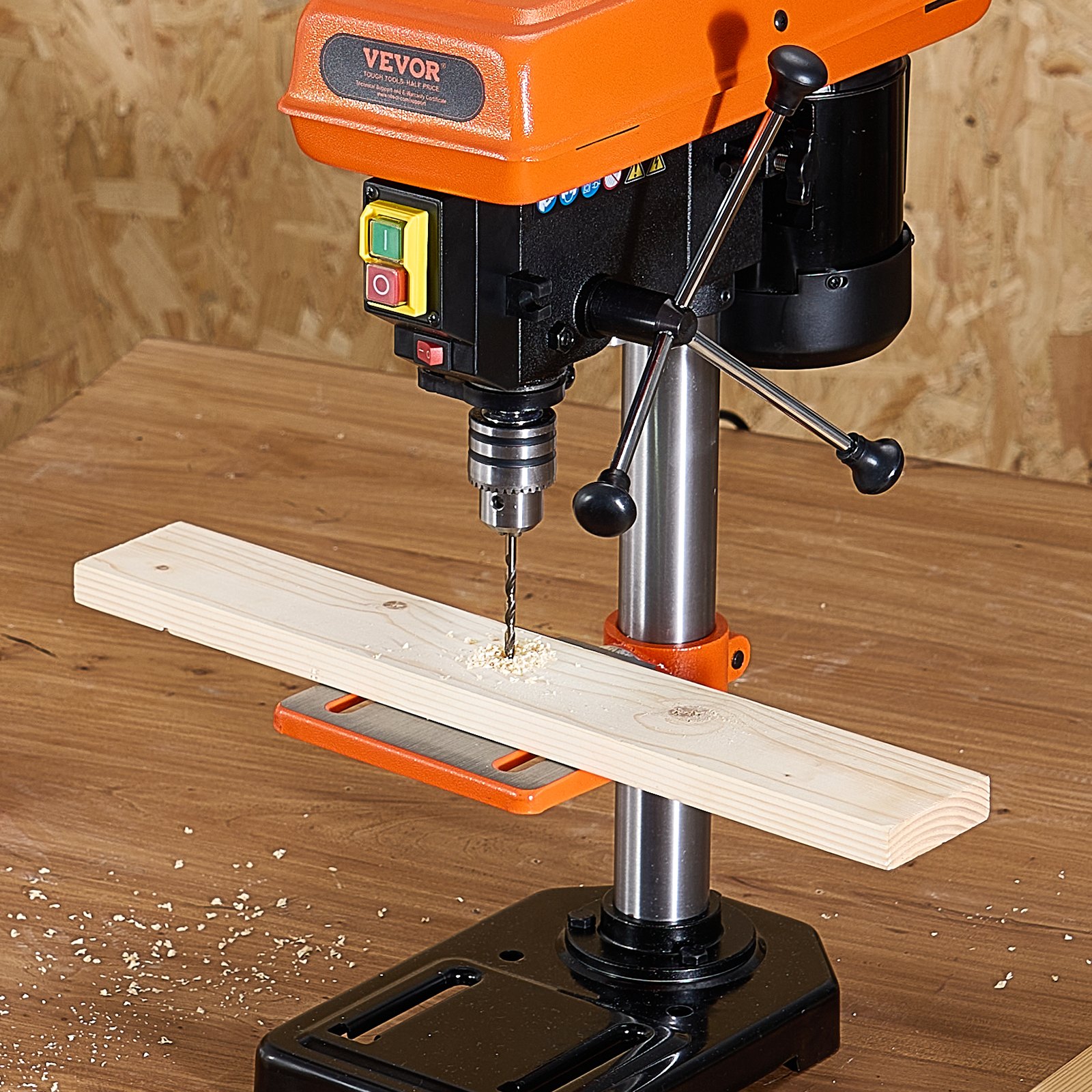 VEVOR 203.2mm Benchtop Drill Press, 500W Induction Motor, Tabletop Drilling Machine with 500 / 890 / 1400 / 1900 / 2500 RPM Adjustable Speed, 0-45° Tilting Worktable, LED Work Light, for Wood Metal