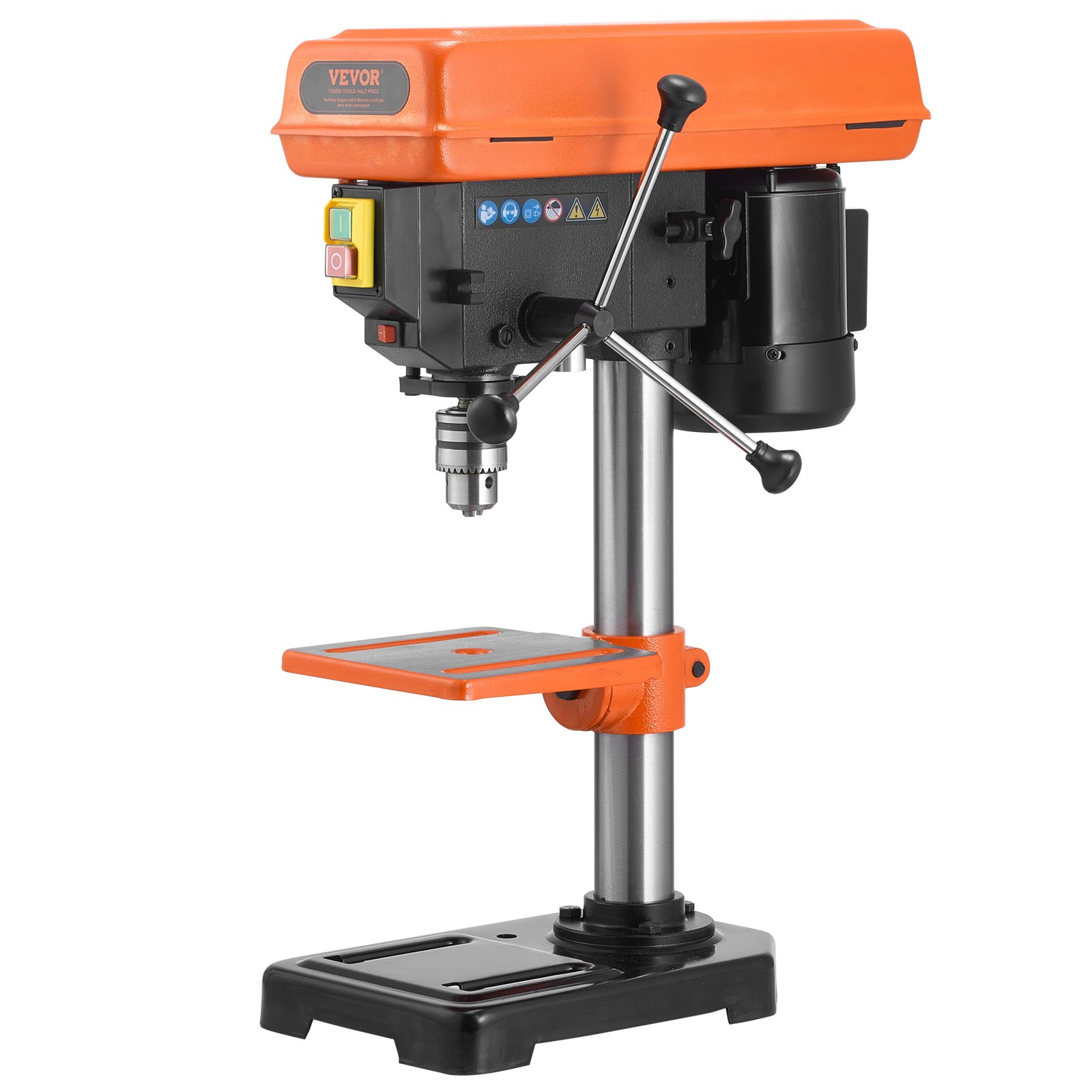 VEVOR 203.2mm Benchtop Drill Press, 500W Induction Motor, Tabletop Drilling Machine with 500 / 890 / 1400 / 1900 / 2500 RPM Adjustable Speed, 0-45° Tilting Worktable, LED Work Light, for Wood Metal