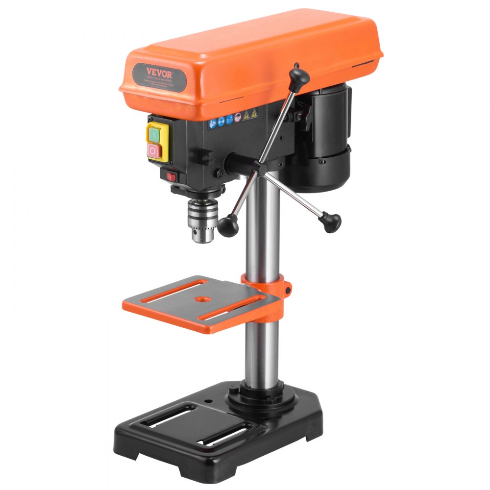 VEVOR 203.2mm Benchtop Drill Press, 500W Induction Motor, Tabletop Drilling Machine with 500 / 890 / 1400 / 1900 / 2500 RPM Adjustable Speed, 0-45° Tilting Worktable, LED Work Light, for Wood Metal