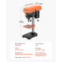 VEVOR 203.2mm Benchtop Drill Press, 500W Induction Motor, Tabletop Drilling Machine with 500 / 890 / 1400 / 1900 / 2500 RPM Adjustable Speed, 0-45° Tilting Worktable, LED Work Light, for Wood Metal