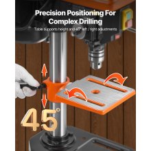 VEVOR 203.2mm Benchtop Drill Press, 500W Induction Motor, Tabletop Drilling Machine with 500 / 890 / 1400 / 1900 / 2500 RPM Adjustable Speed, 0-45° Tilting Worktable, LED Work Light, for Wood Metal