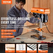 VEVOR Bench Drill Press 203.2mm 8-inch, 2.3A Induction Motor, 500W Maximum Power, Tabletop Drilling Machine with 550/950/1450/1950/2500 RPM Variable 5-Speed ​​Control, 0-45° Tiltable Work Table, LED Work Light