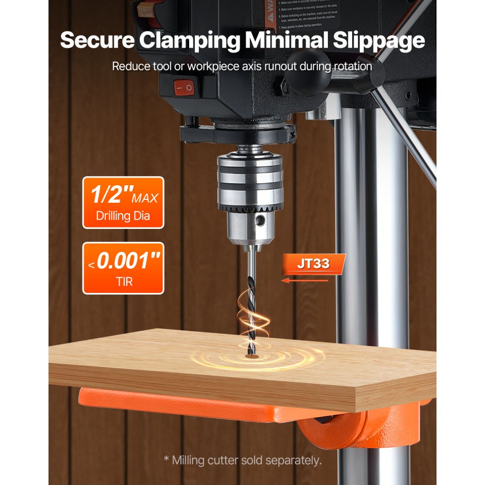 VEVOR 203.2mm Benchtop Drill Press, 500W Induction Motor, Tabletop Drilling Machine with 550 / 950 / 1450 / 1950 / 2500 RPM Adjustable Speed, 0-45° Tilting Worktable, LED Work Light, for Wood Metal