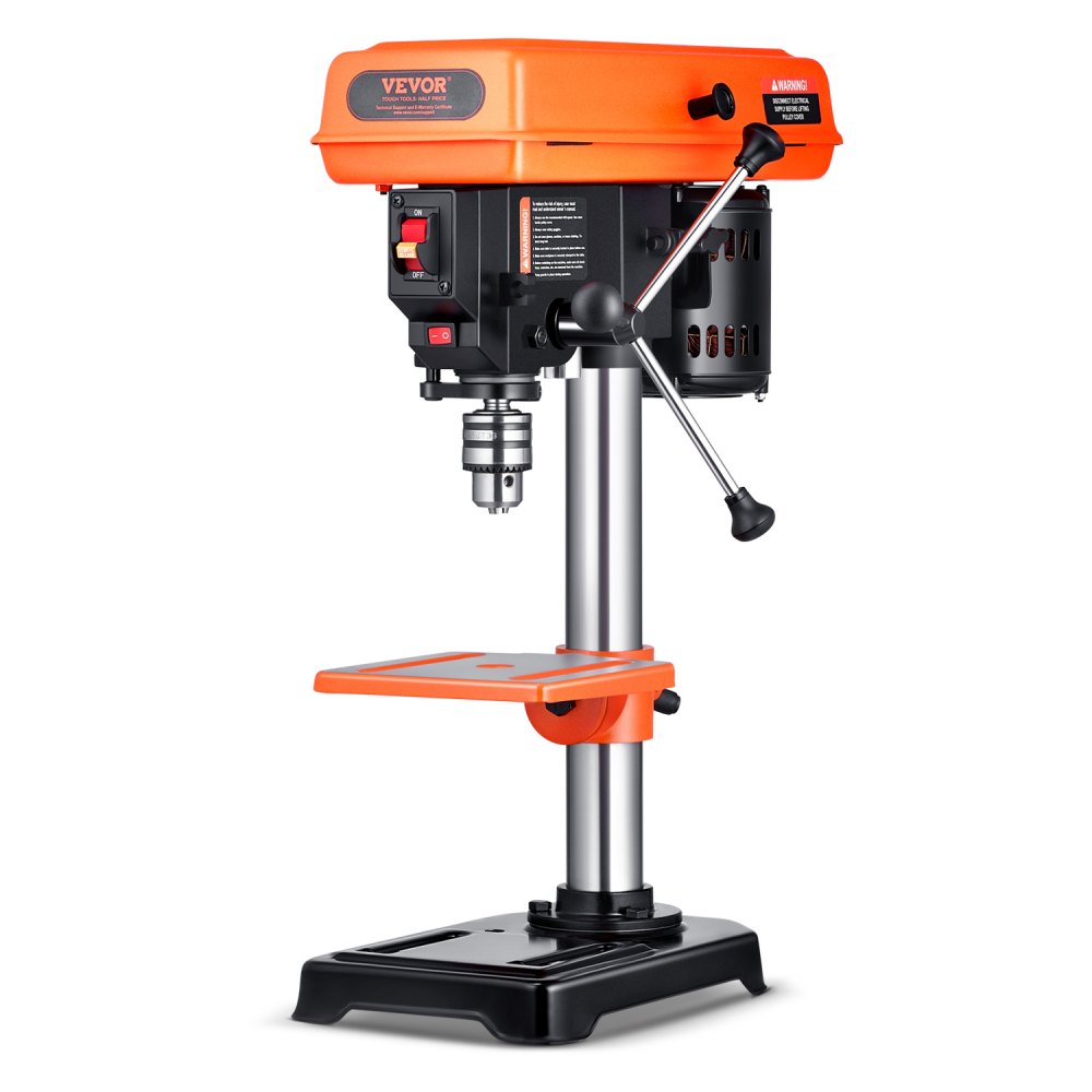 VEVOR 203.2mm Benchtop Drill Press, 500W Induction Motor, Tabletop Drilling Machine with 550 / 950 / 1450 / 1950 / 2500 RPM Adjustable Speed, 0-45° Tilting Worktable, LED Work Light, for Wood Metal